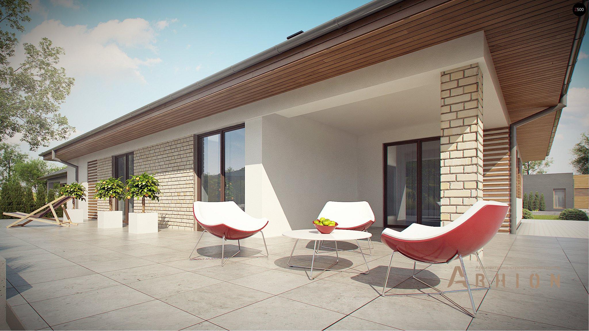 18. Проект одноэтажного дома в современном стиле с четырехскатной, Z301, площадью - 193 кв c терассой, гаражом