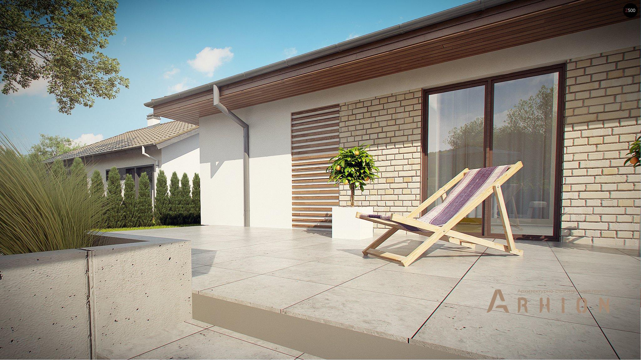 19. Проект одноэтажного дома в современном стиле с четырехскатной, Z301, площадью - 193 кв c терассой, гаражом