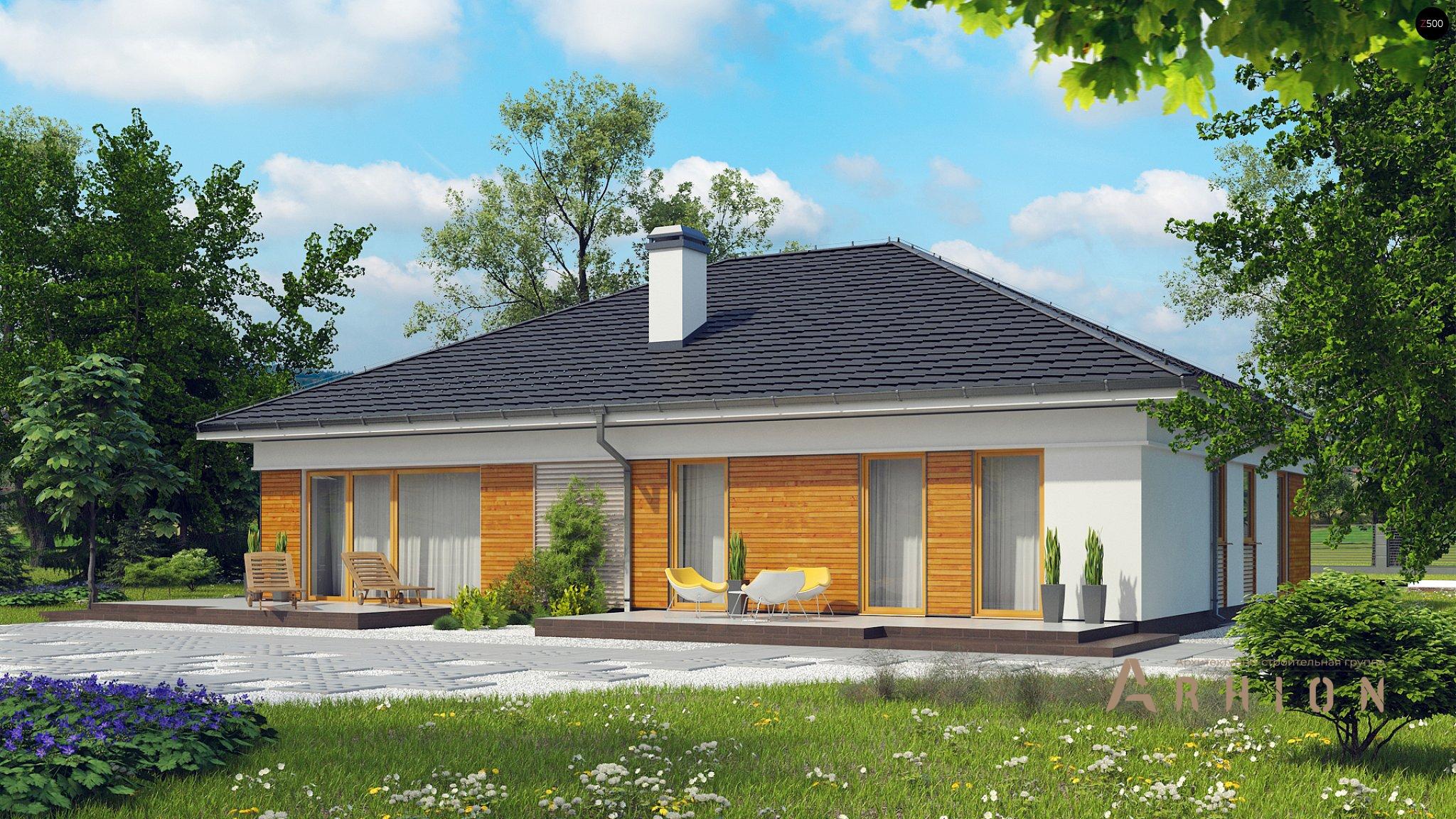 2. Проект одноэтажного дома в современном стиле с четырехскатной, Z303, площадью - 184 кв c терассой, гаражом