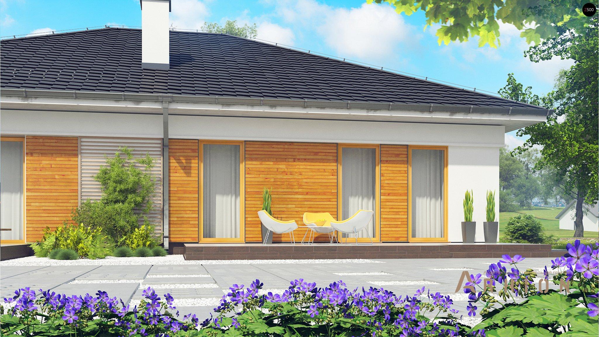 4. Проект одноэтажного дома в современном стиле с четырехскатной, Z303, площадью - 184 кв c терассой, гаражом