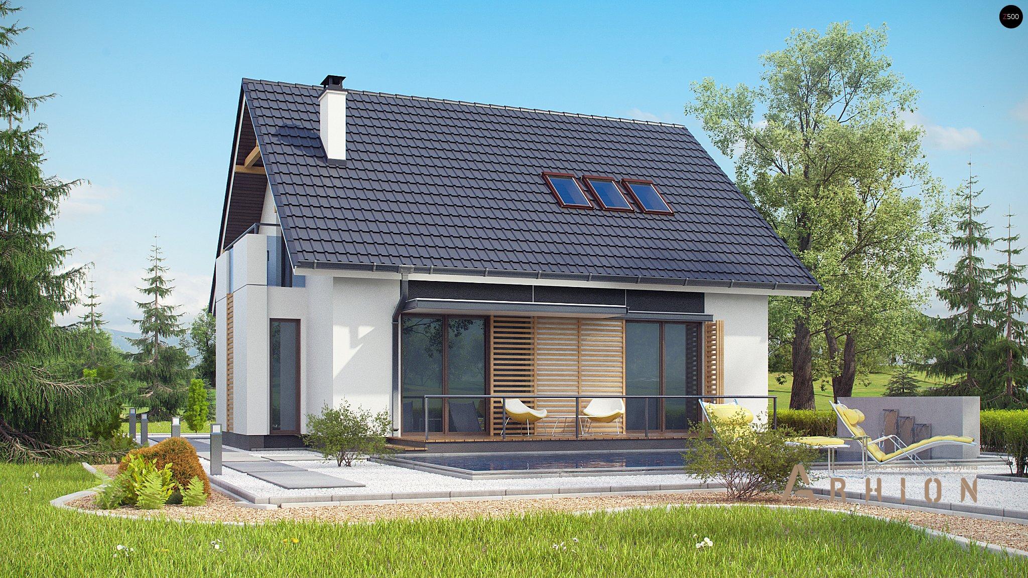 1. Проект одноэтажного дома в канадском стиле с двускатной кровлей, Z304, площадью - 148 кв c мансардой, терассой, балконом