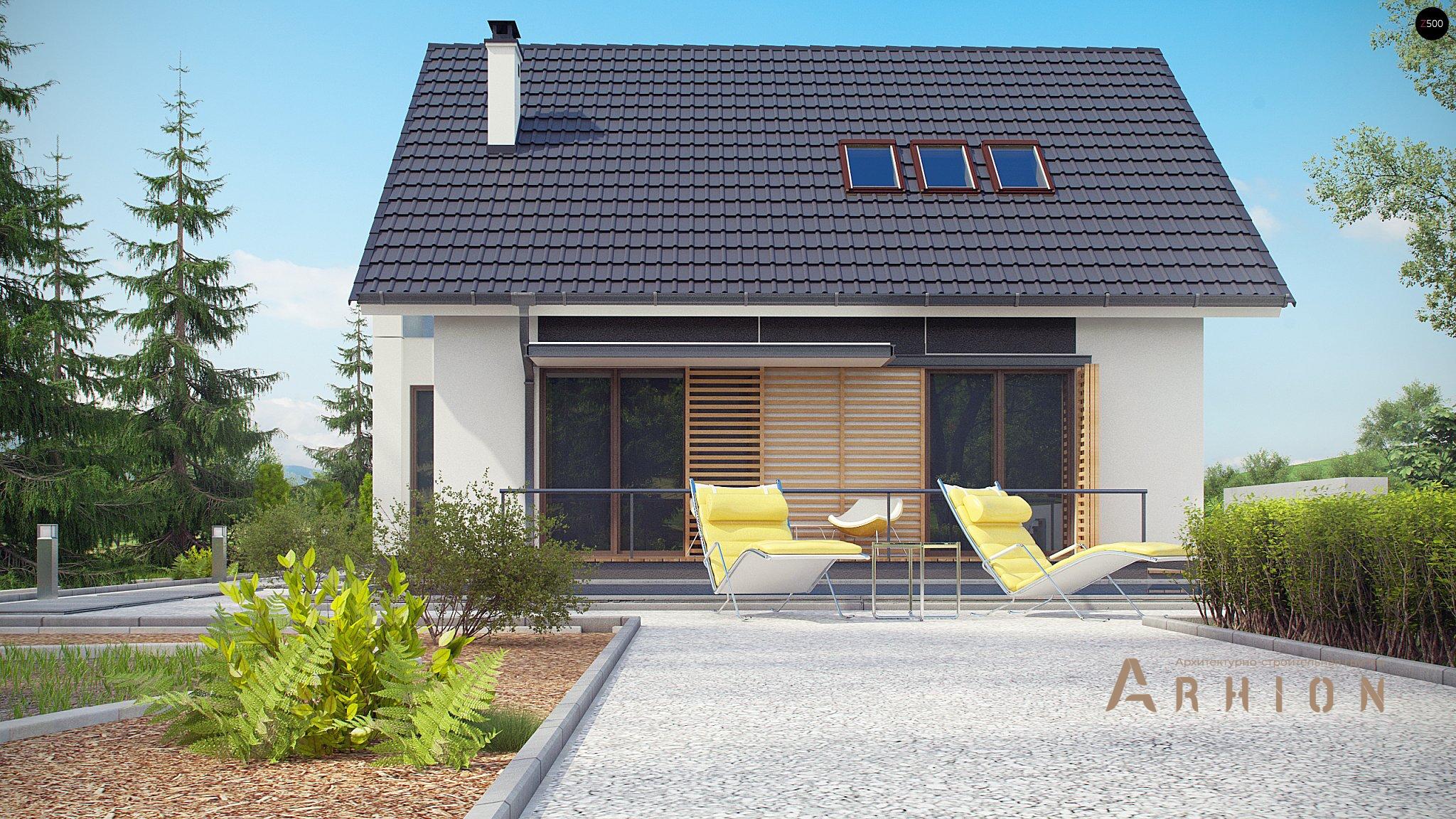 2. Проект одноэтажного дома в канадском стиле с двускатной кровлей, Z304, площадью - 148 кв c мансардой, терассой, балконом