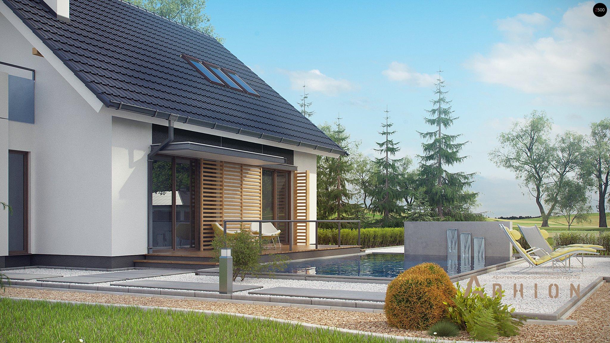 3. Проект одноэтажного дома в канадском стиле с двускатной кровлей, Z304, площадью - 148 кв c мансардой, терассой, балконом