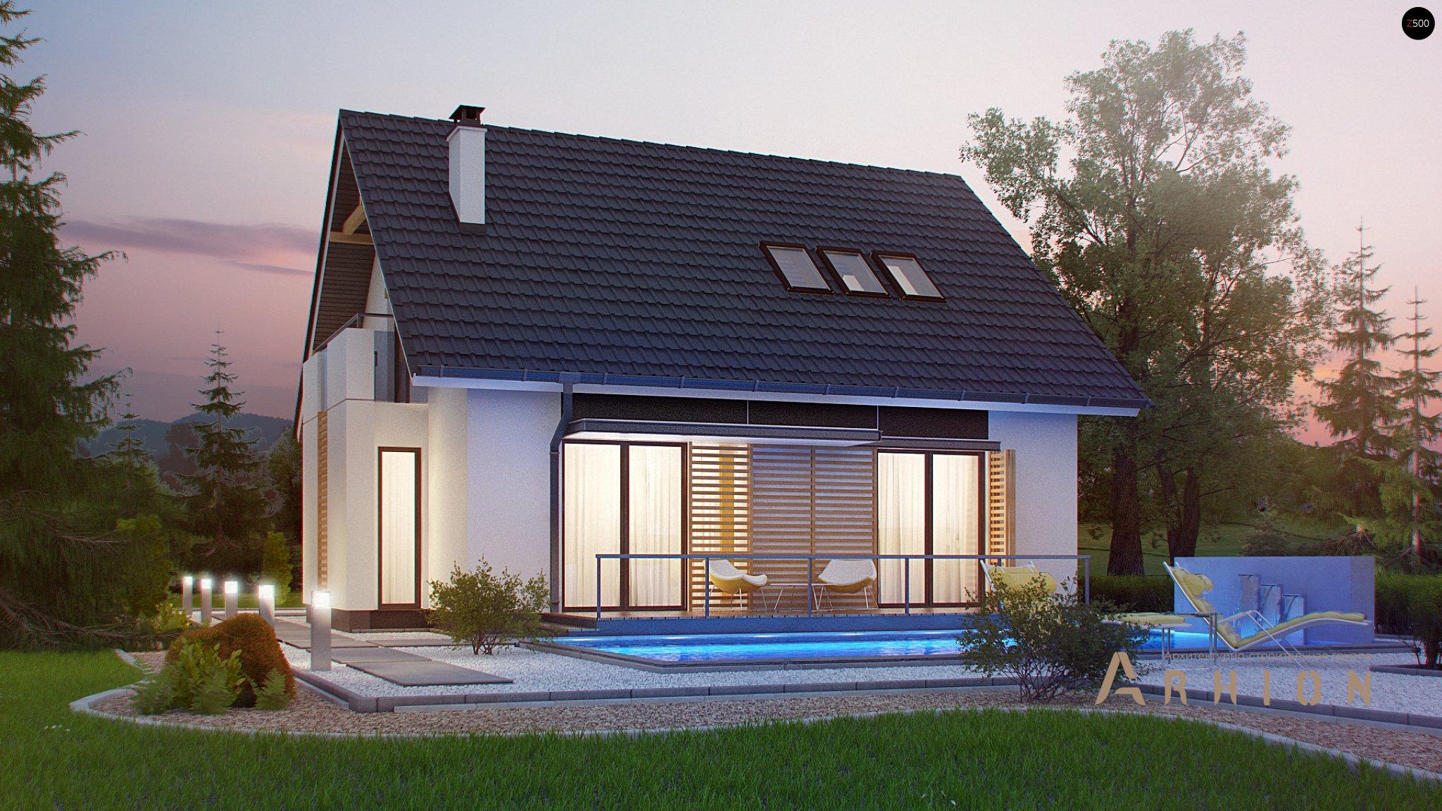 5. Проект одноэтажного дома в канадском стиле с двускатной кровлей, Z304, площадью - 148 кв c мансардой, терассой, балконом