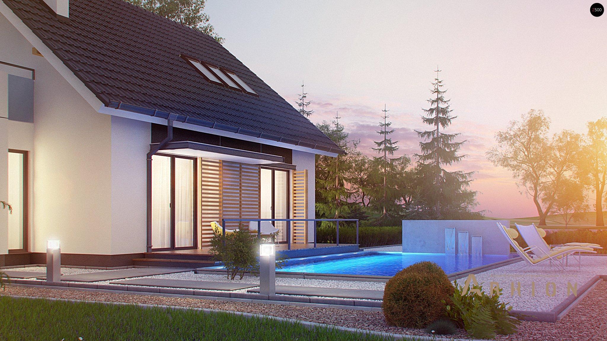 7. Проект одноэтажного дома в канадском стиле с двускатной кровлей, Z304, площадью - 148 кв c мансардой, терассой, балконом