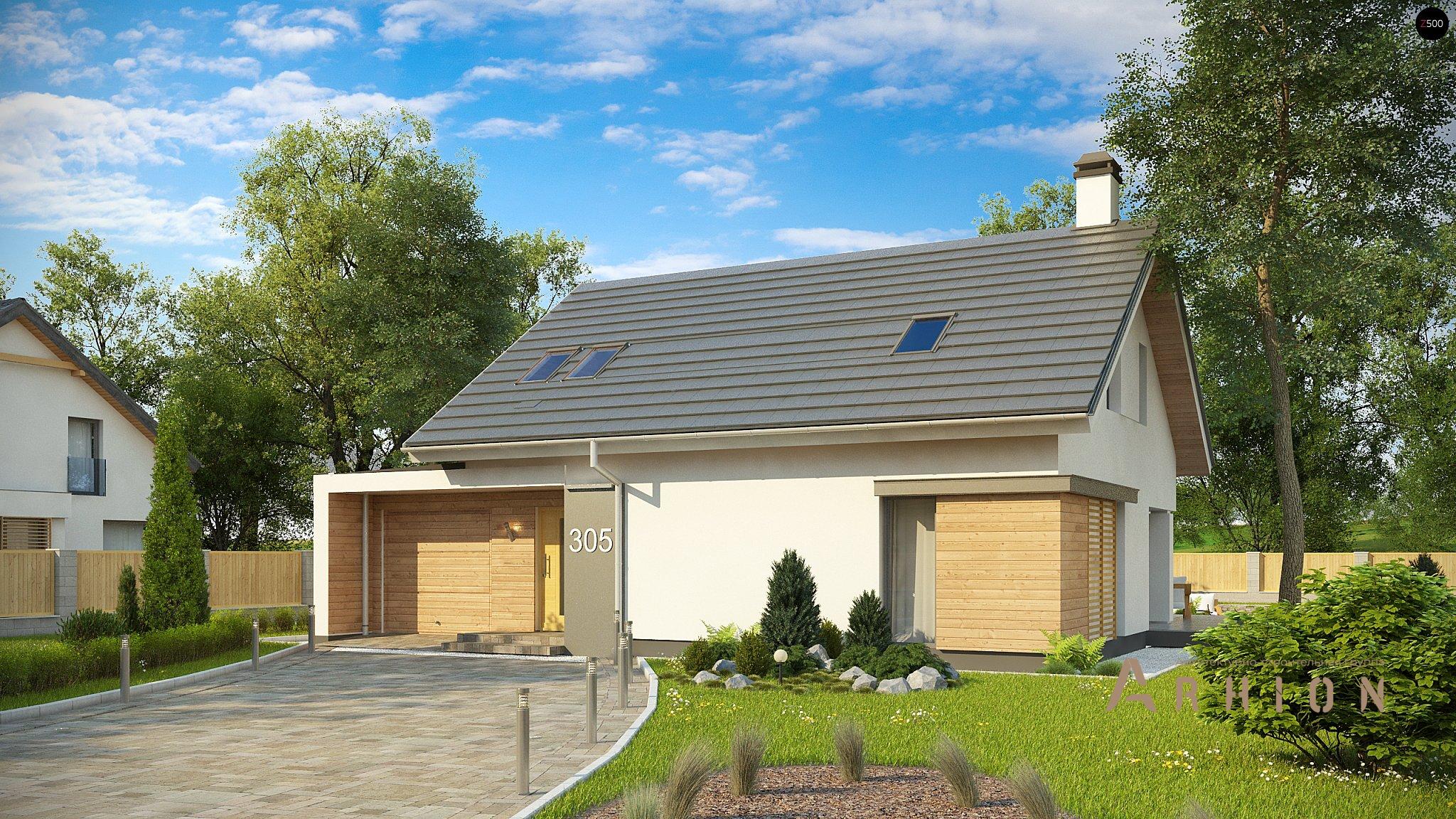 1. Проект одноэтажного дома в канадском стиле с двускатной кровлей, Z305, площадью - 185 кв c мансардой, терассой, гаражом