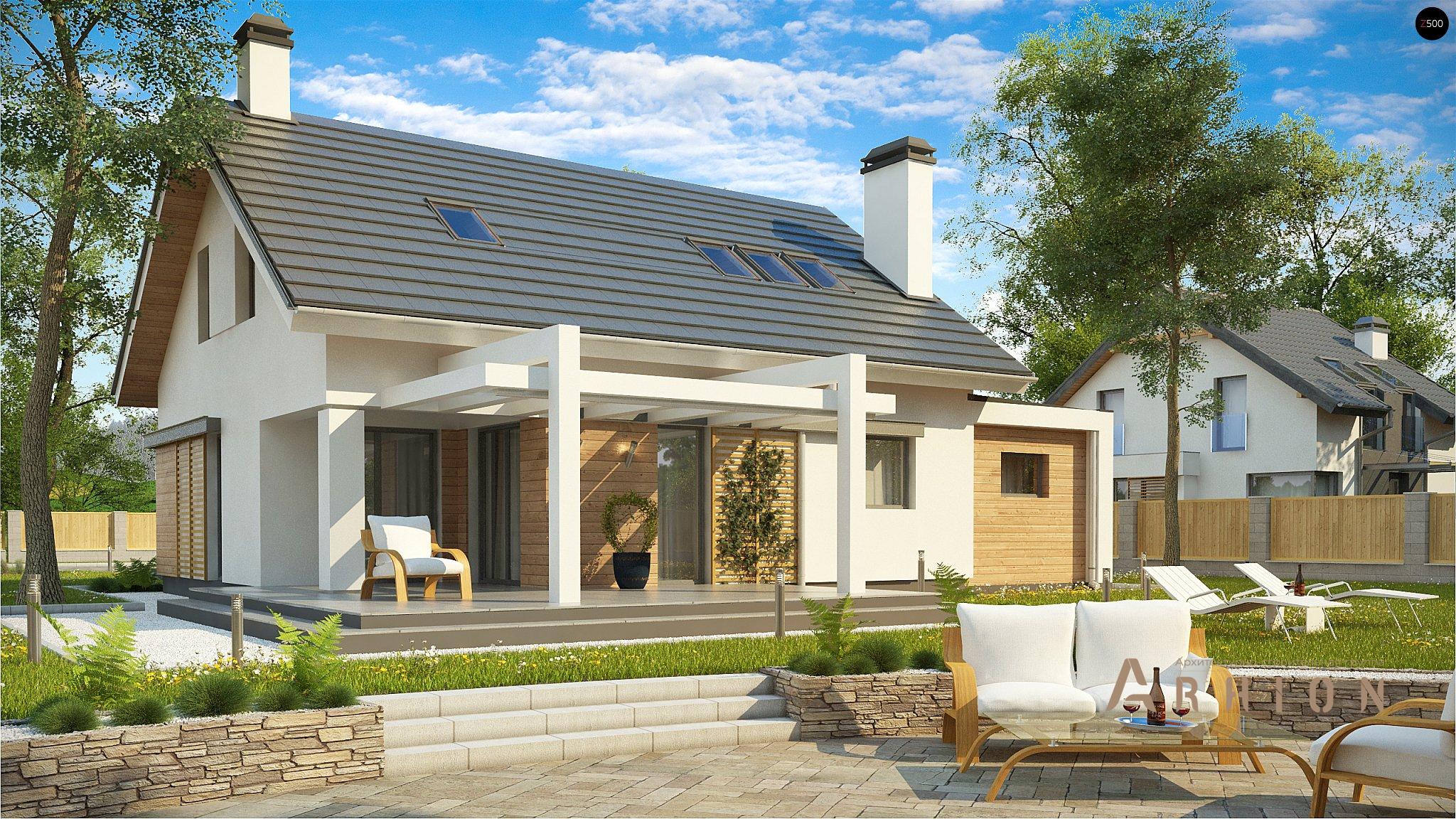 2. Проект одноэтажного дома в канадском стиле с двускатной кровлей, Z305, площадью - 185 кв c мансардой, терассой, гаражом