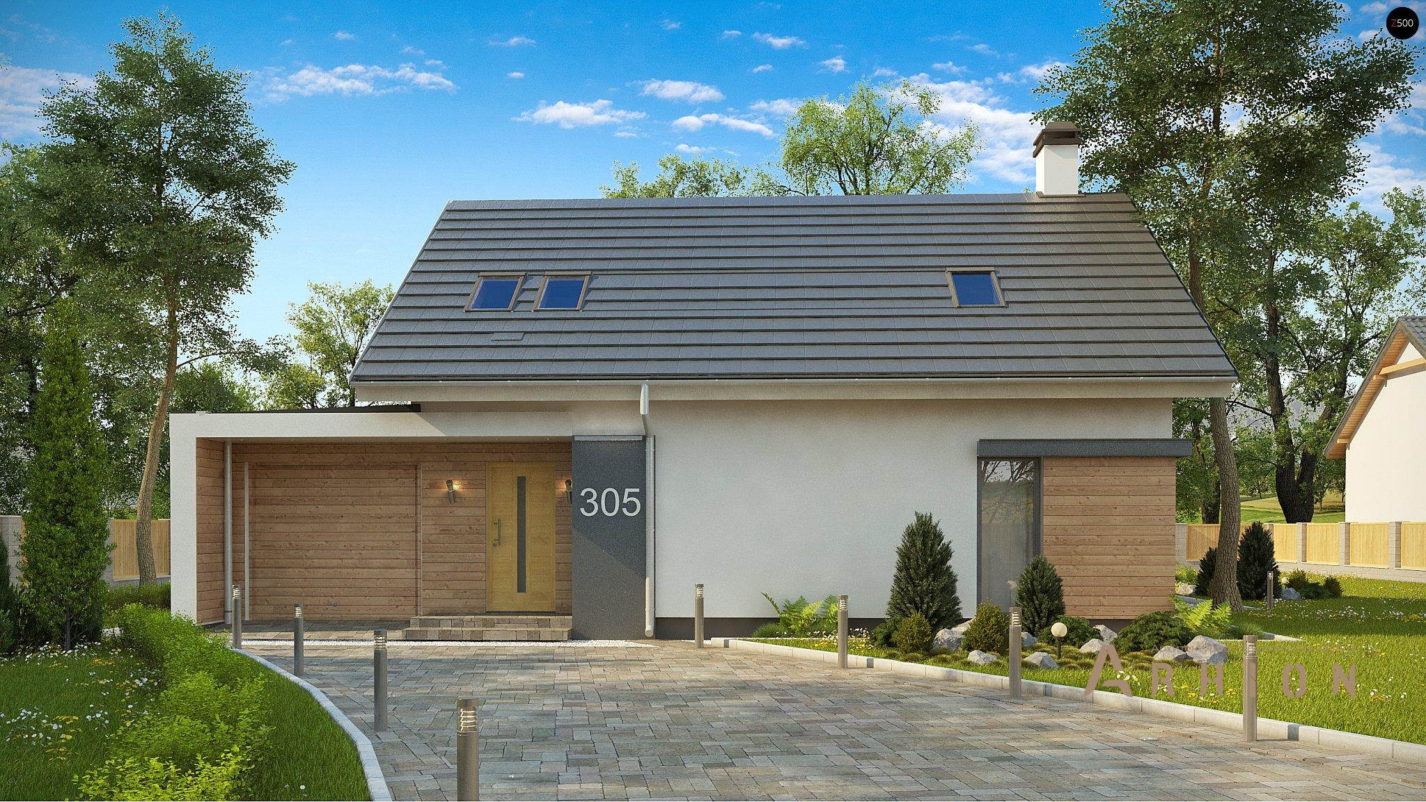 3. Проект одноэтажного дома в канадском стиле с двускатной кровлей, Z305, площадью - 185 кв c мансардой, терассой, гаражом