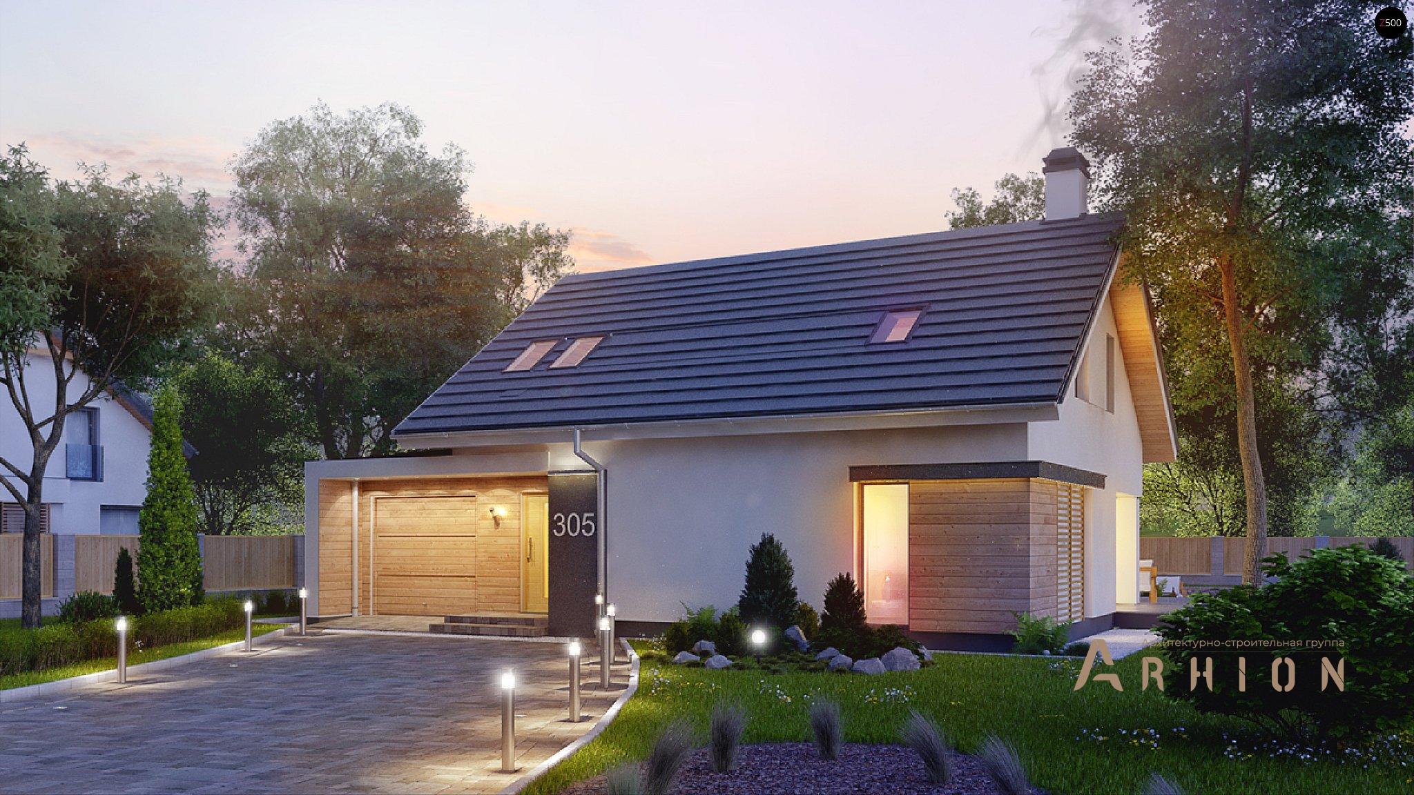 5. Проект одноэтажного дома в канадском стиле с двускатной кровлей, Z305, площадью - 185 кв c мансардой, терассой, гаражом