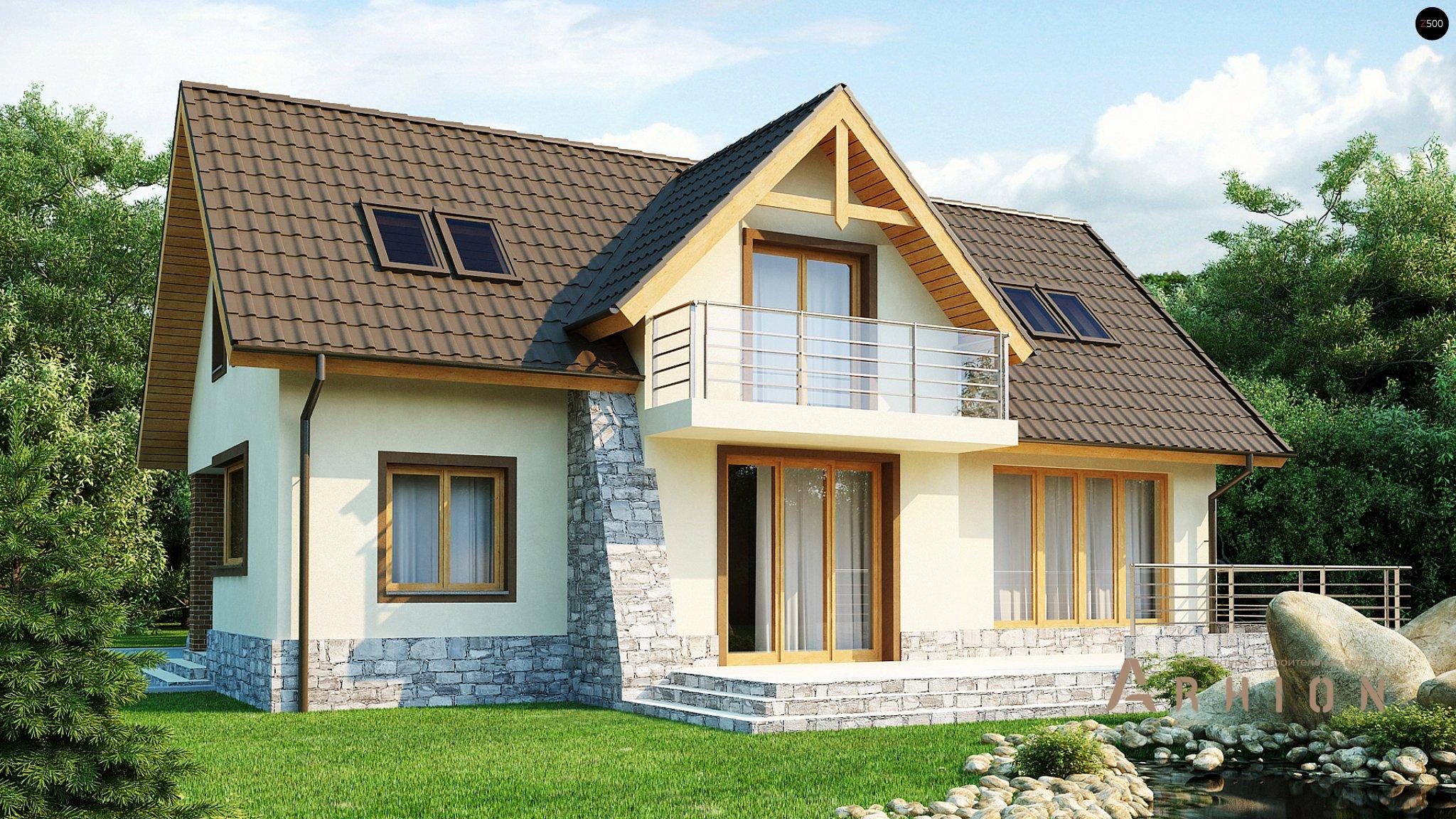 2. Проект одноэтажного дома в европейском стиле с многоскатной кровлей, Z31, площадью - 267 кв c мансардой, терассой, балконом, гаражом