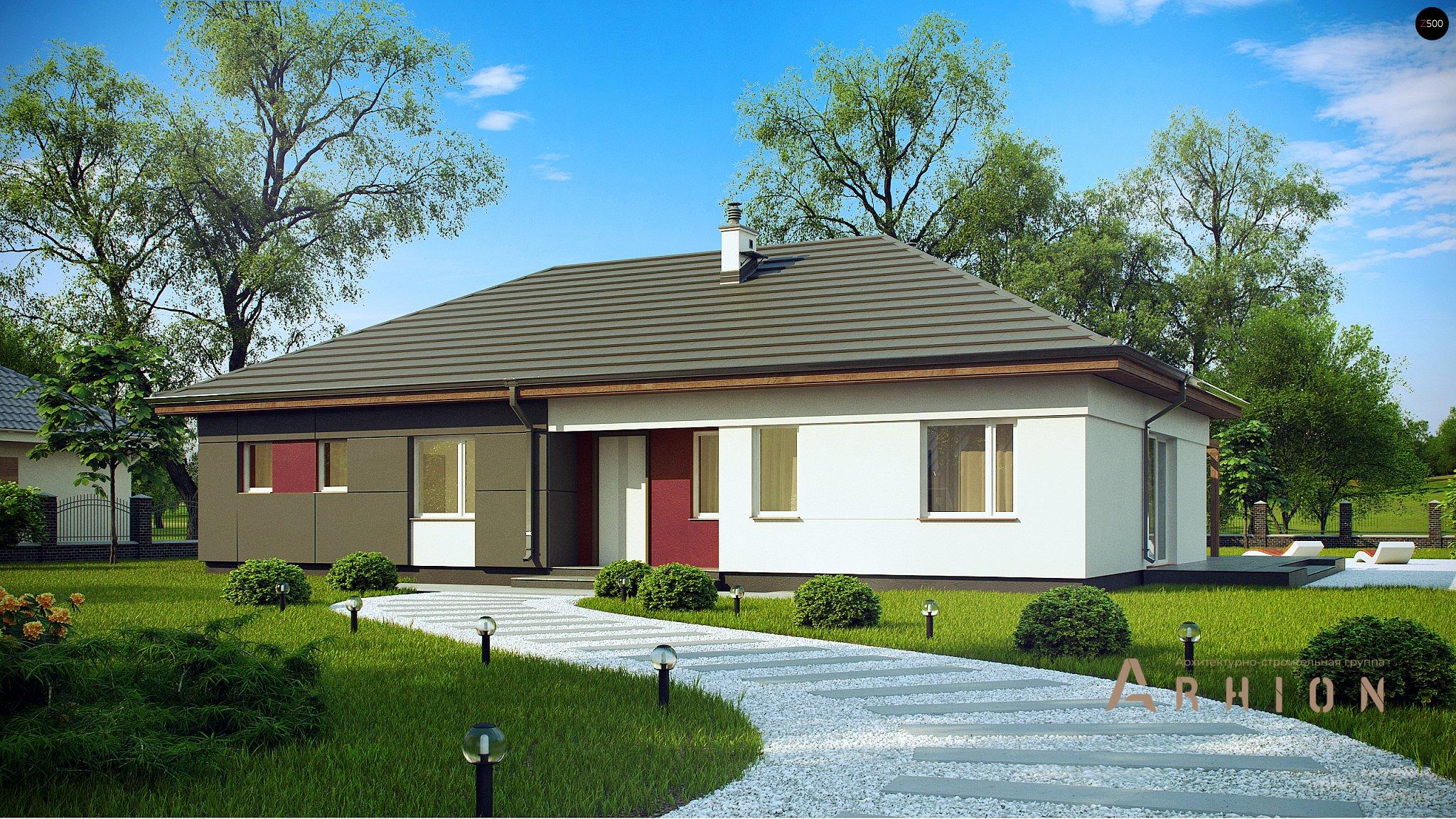 1. Проект одноэтажного дома в современном стиле с четырехскатной, Z310, площадью - 149 кв c терассой