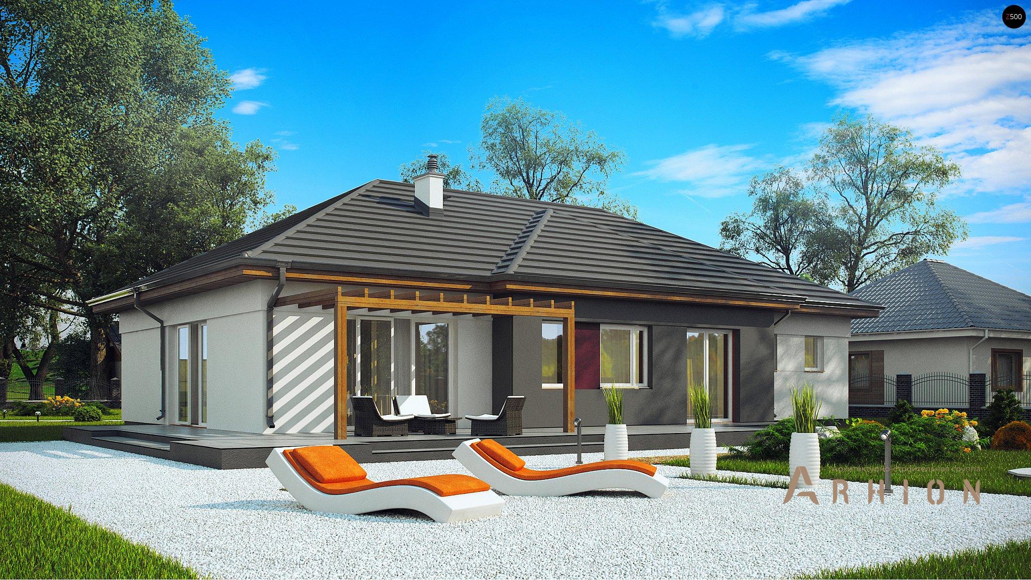 2. Проект одноэтажного дома в современном стиле с четырехскатной, Z310, площадью - 149 кв c терассой