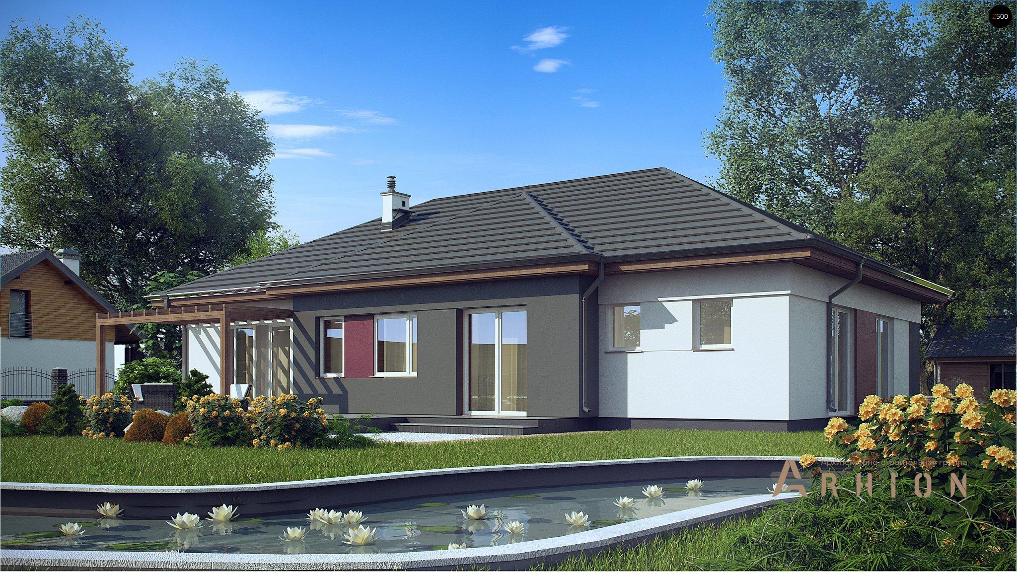 3. Проект одноэтажного дома в современном стиле с четырехскатной, Z310, площадью - 149 кв c терассой