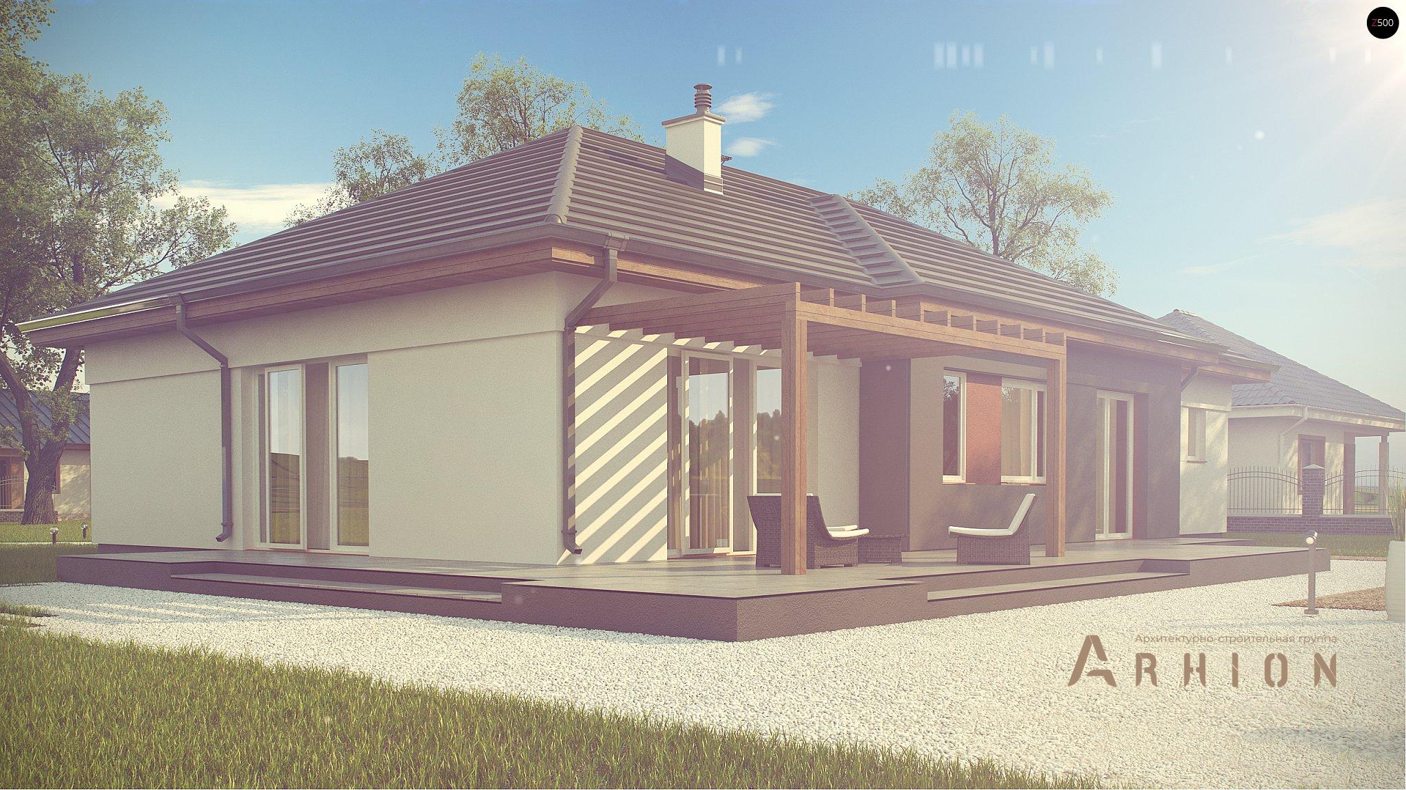 5. Проект одноэтажного дома в современном стиле с четырехскатной, Z310, площадью - 149 кв c терассой