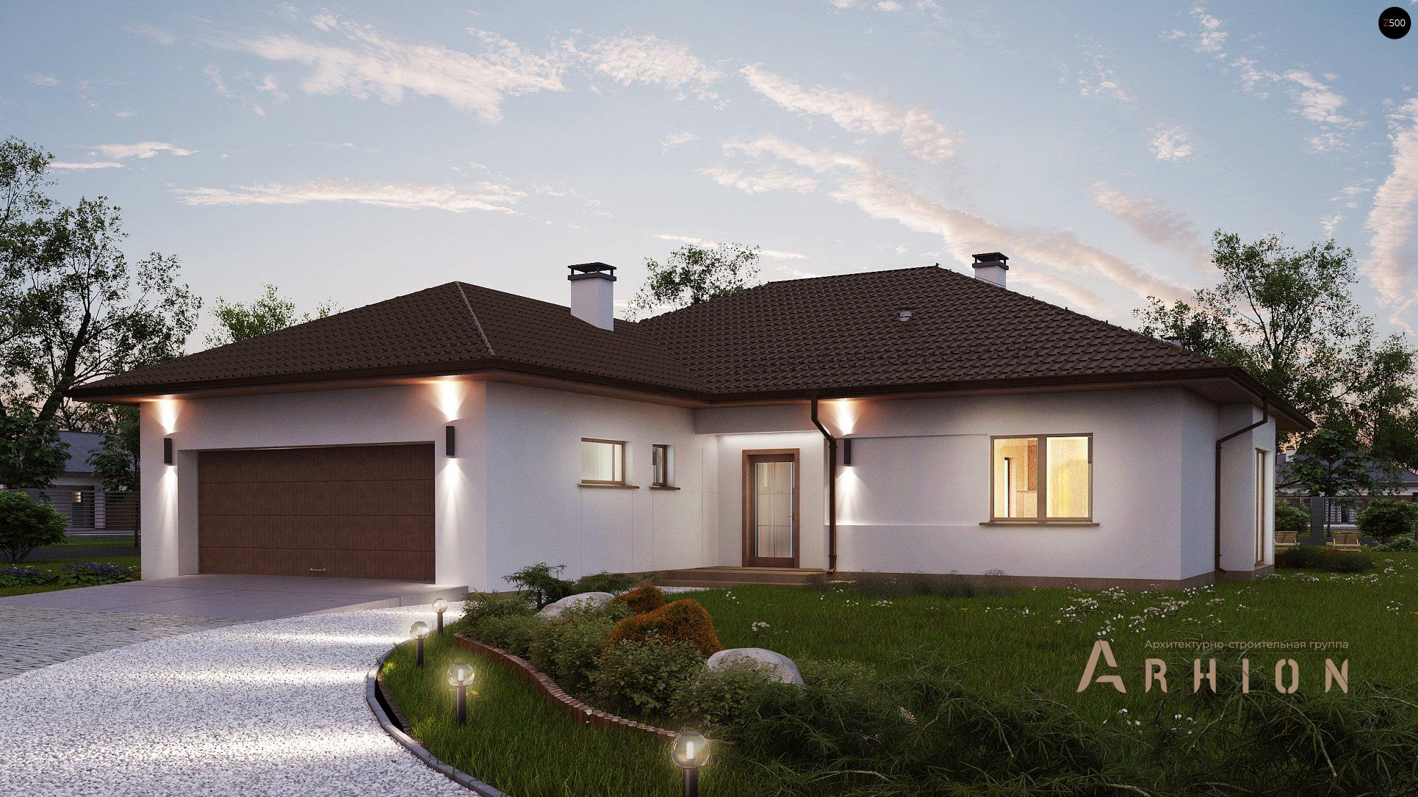 4. Проект одноэтажного дома в современном стиле с четырехскатной, Z311, площадью - 202 кв c терассой, гаражом, эркером