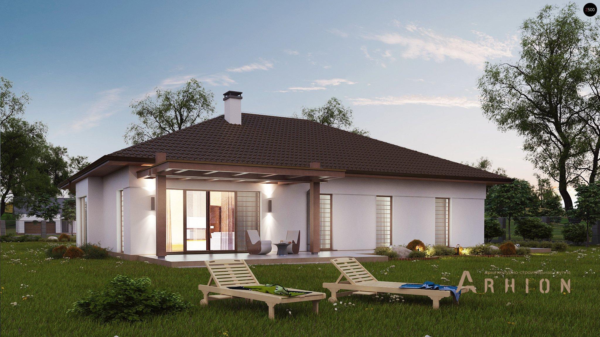 5. Проект одноэтажного дома в современном стиле с четырехскатной, Z311, площадью - 202 кв c терассой, гаражом, эркером