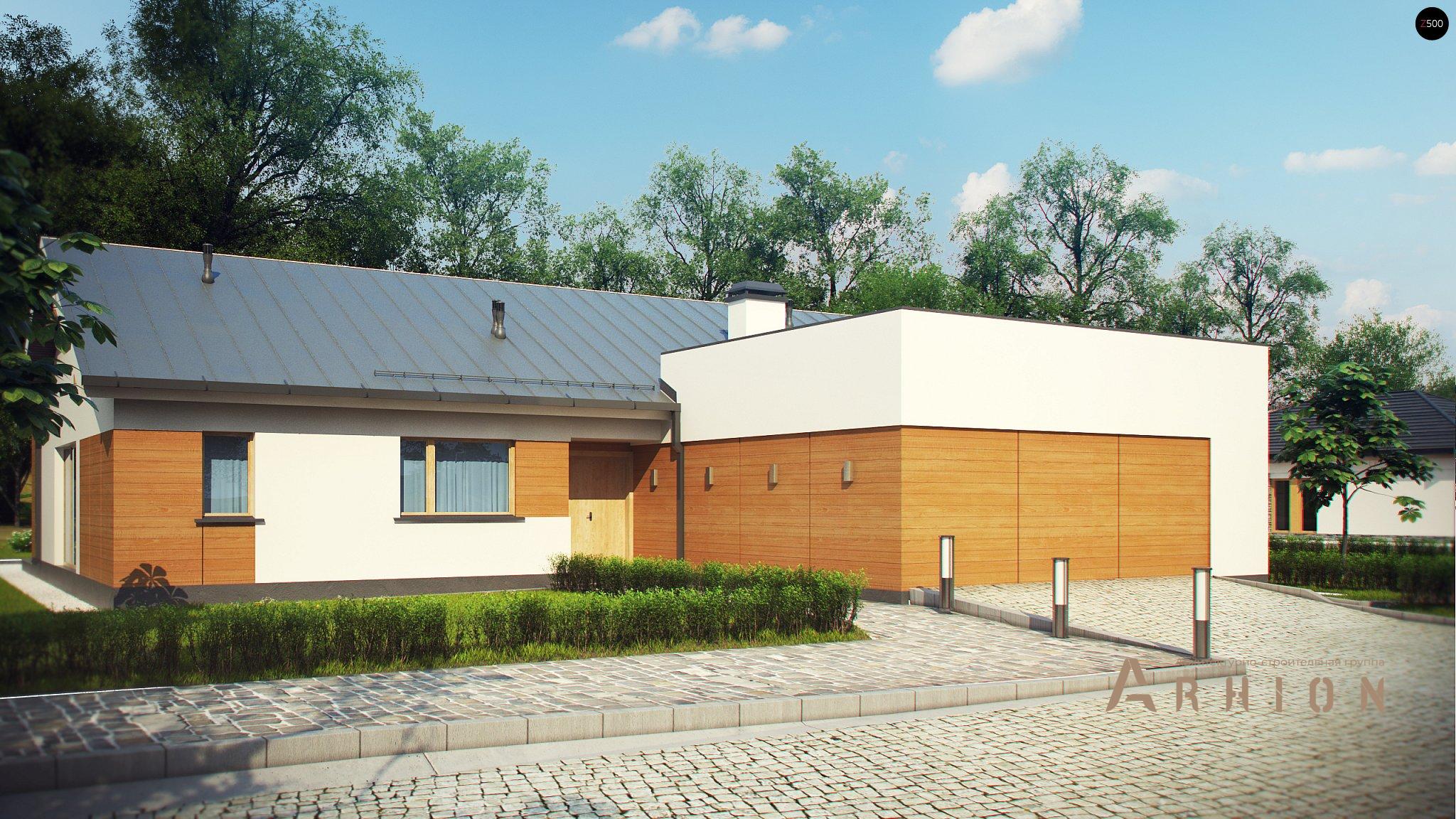 1. Проект одноэтажного дома в канадском стиле с двускатной кровлей, Z312, площадью - 206 кв c терассой, гаражом, эркером