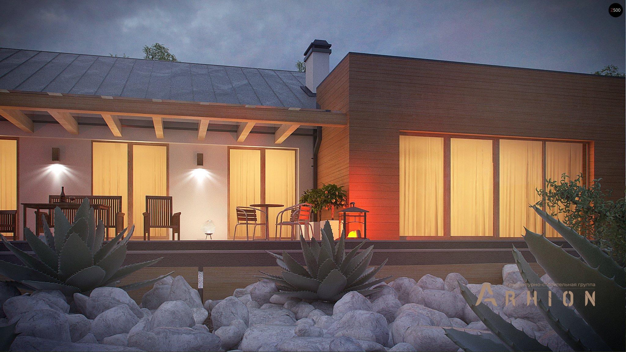 2. Проект одноэтажного дома в канадском стиле с двускатной кровлей, Z312, площадью - 206 кв c терассой, гаражом, эркером