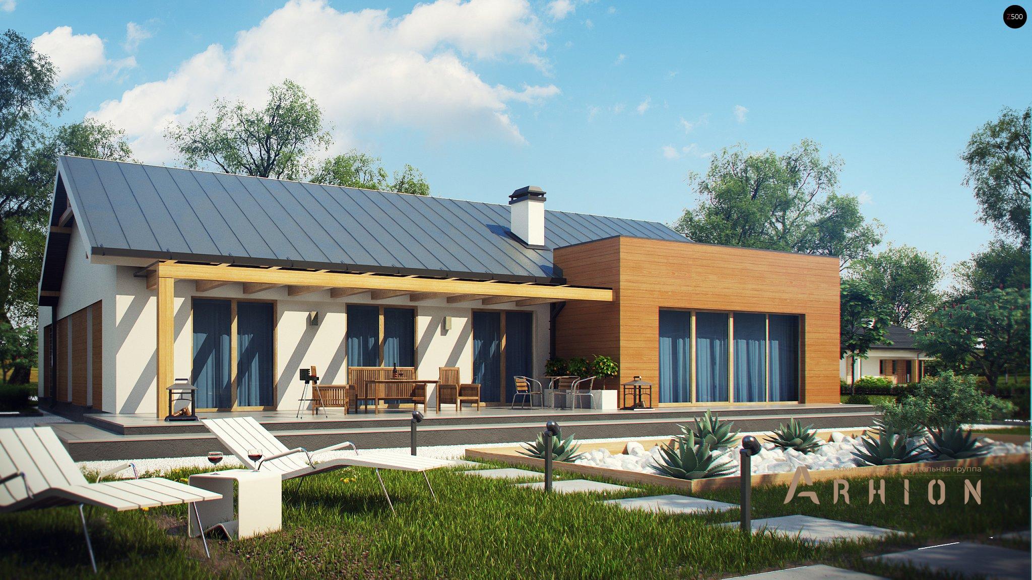 3. Проект одноэтажного дома в канадском стиле с двускатной кровлей, Z312, площадью - 206 кв c терассой, гаражом, эркером