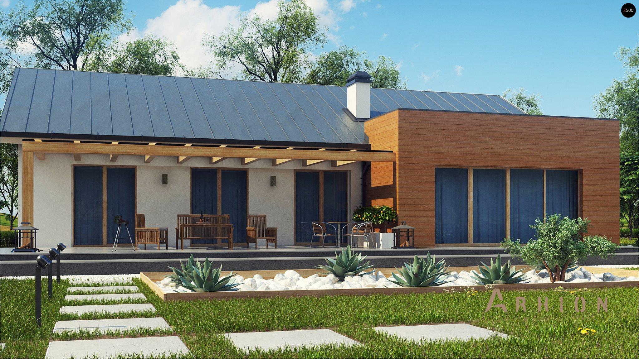 4. Проект одноэтажного дома в канадском стиле с двускатной кровлей, Z312, площадью - 206 кв c терассой, гаражом, эркером