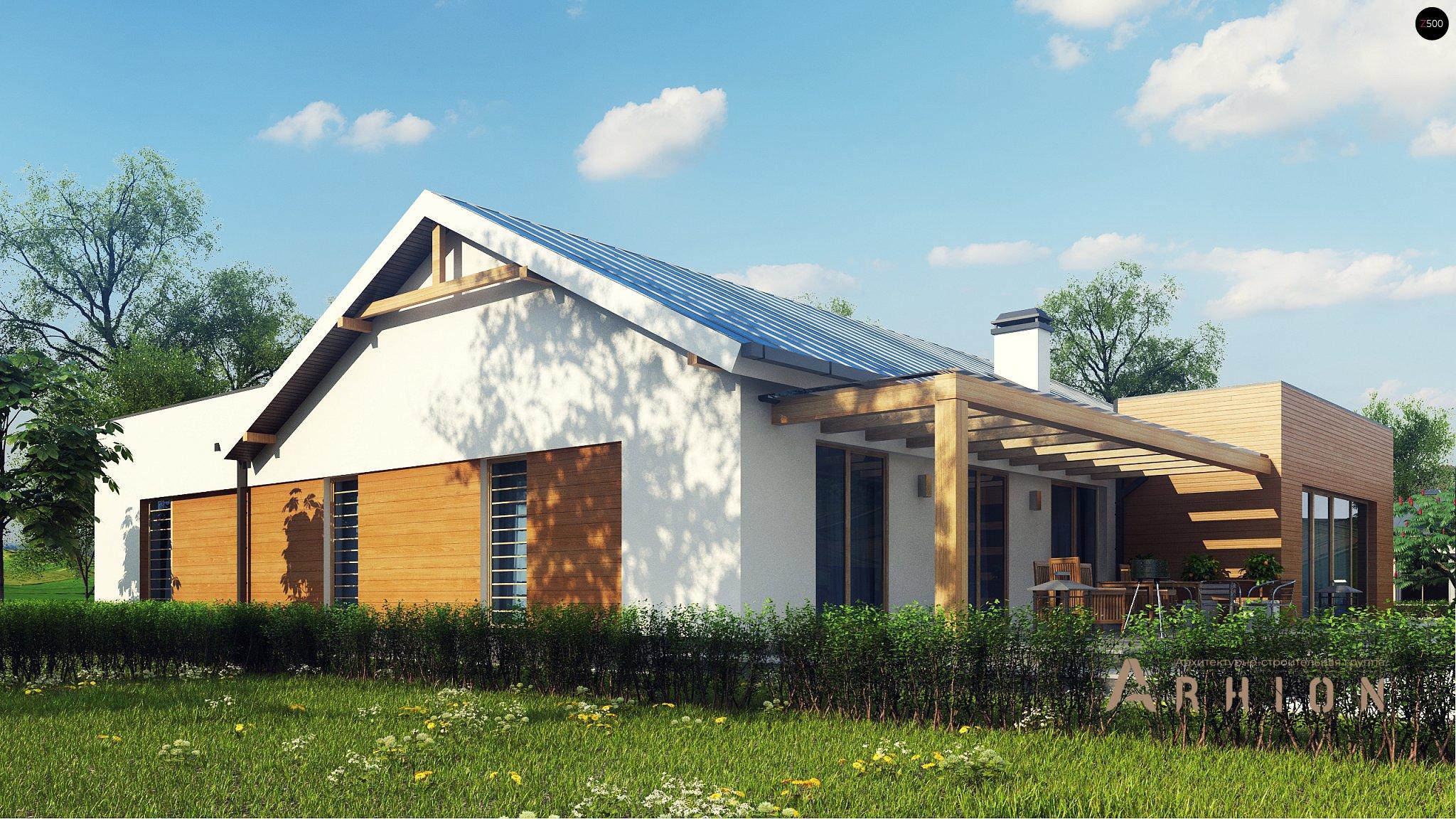 5. Проект одноэтажного дома в канадском стиле с двускатной кровлей, Z312, площадью - 206 кв c терассой, гаражом, эркером