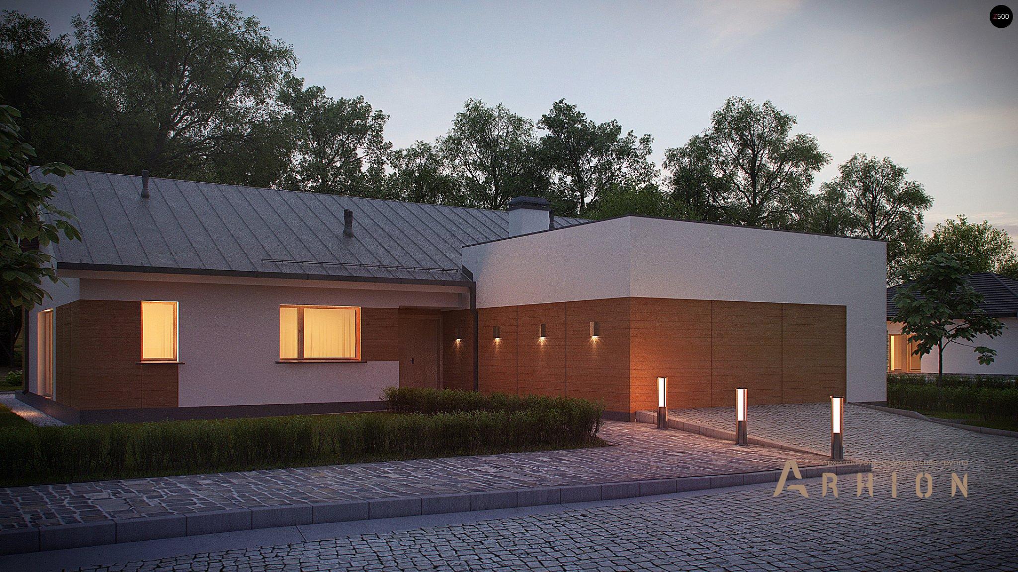 7. Проект одноэтажного дома в канадском стиле с двускатной кровлей, Z312, площадью - 206 кв c терассой, гаражом, эркером