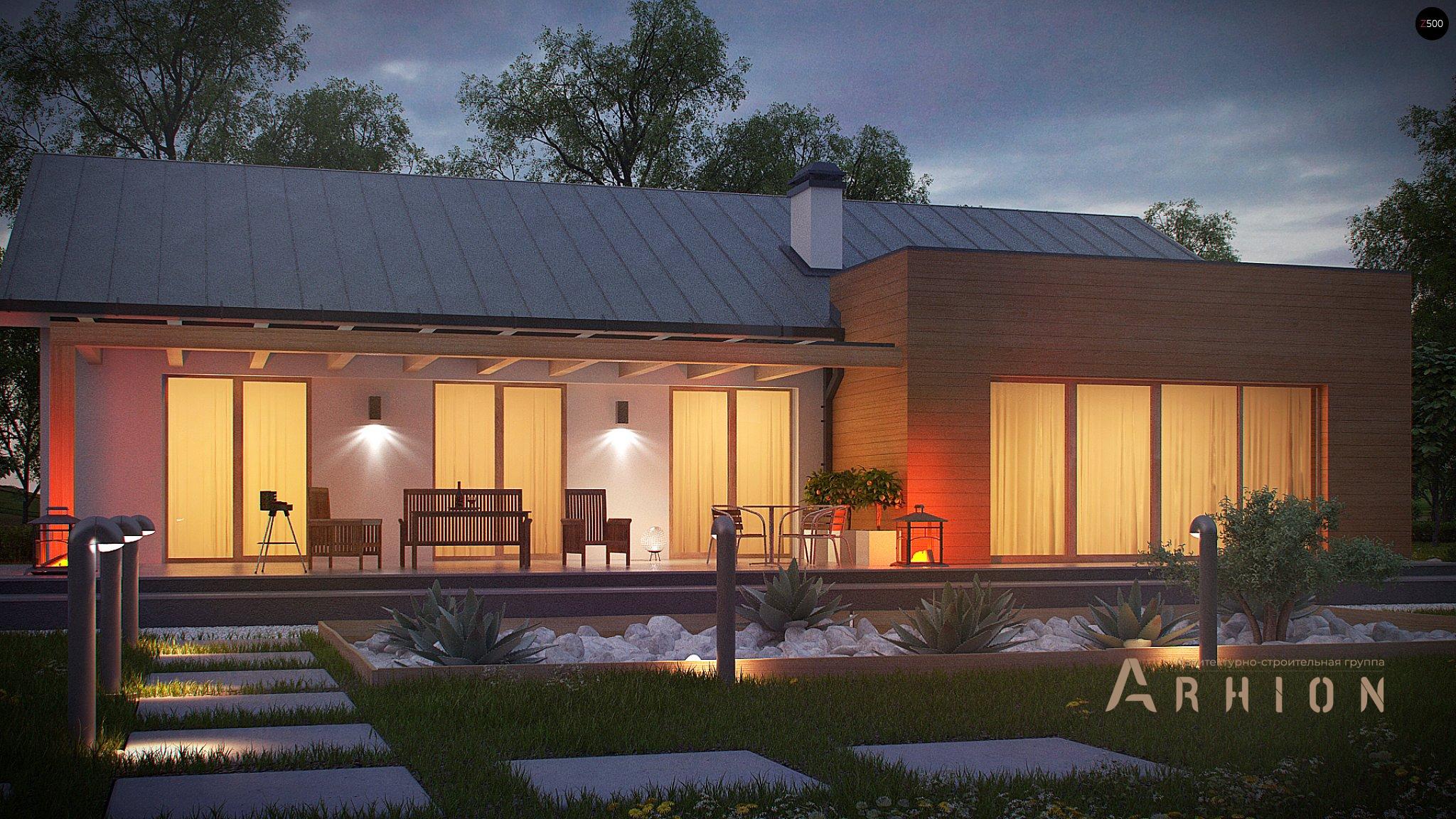 9. Проект одноэтажного дома в канадском стиле с двускатной кровлей, Z312, площадью - 206 кв c терассой, гаражом, эркером