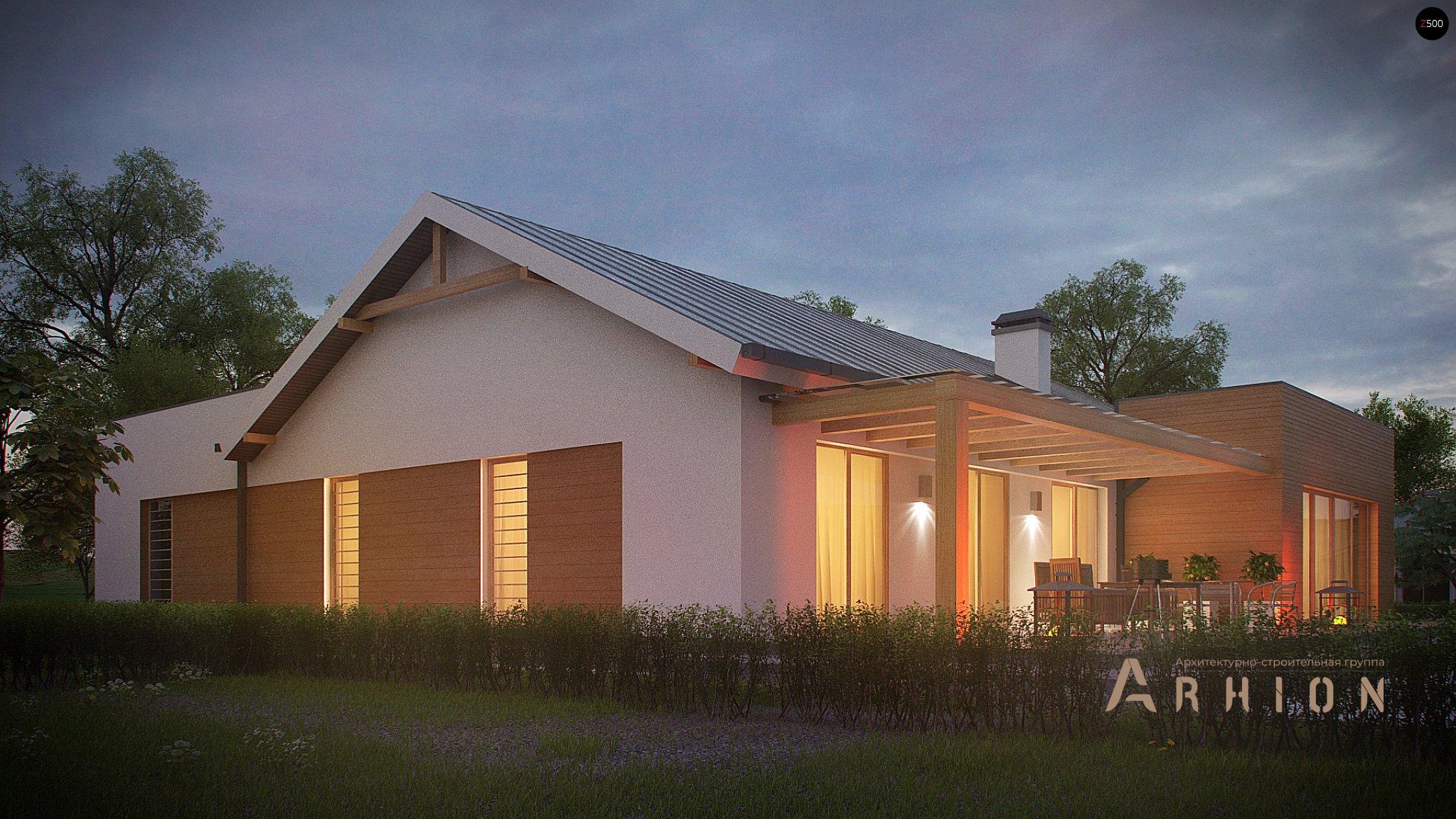 10. Проект одноэтажного дома в канадском стиле с двускатной кровлей, Z312, площадью - 206 кв c терассой, гаражом, эркером