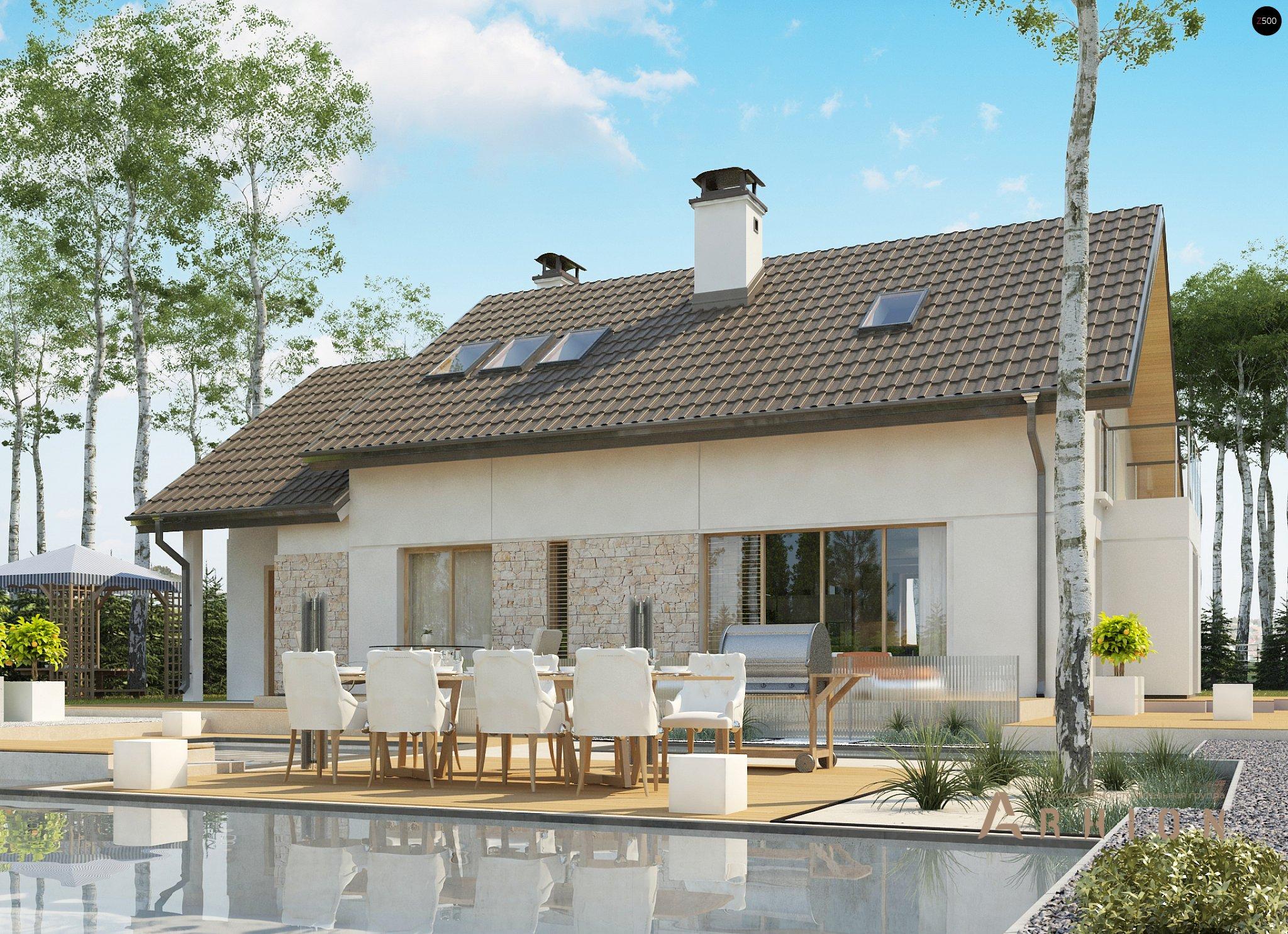 3. Проект одноэтажного дома в канадском стиле с двускатной кровлей, Z318, площадью - 194 кв c мансардой, терассой, балконом, гаражом, эркером