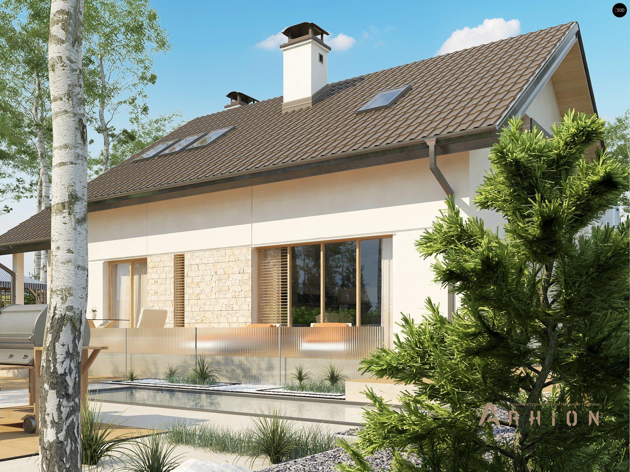 4. Проект одноэтажного дома в канадском стиле с двускатной кровлей, Z318, площадью - 194 кв c мансардой, терассой, балконом, гаражом, эркером