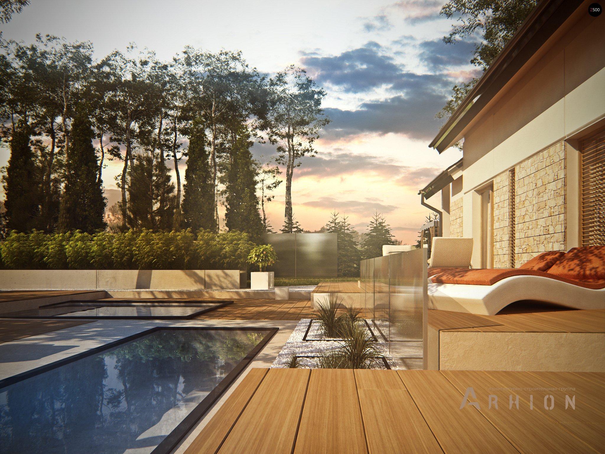 8. Проект одноэтажного дома в канадском стиле с двускатной кровлей, Z318, площадью - 194 кв c мансардой, терассой, балконом, гаражом, эркером