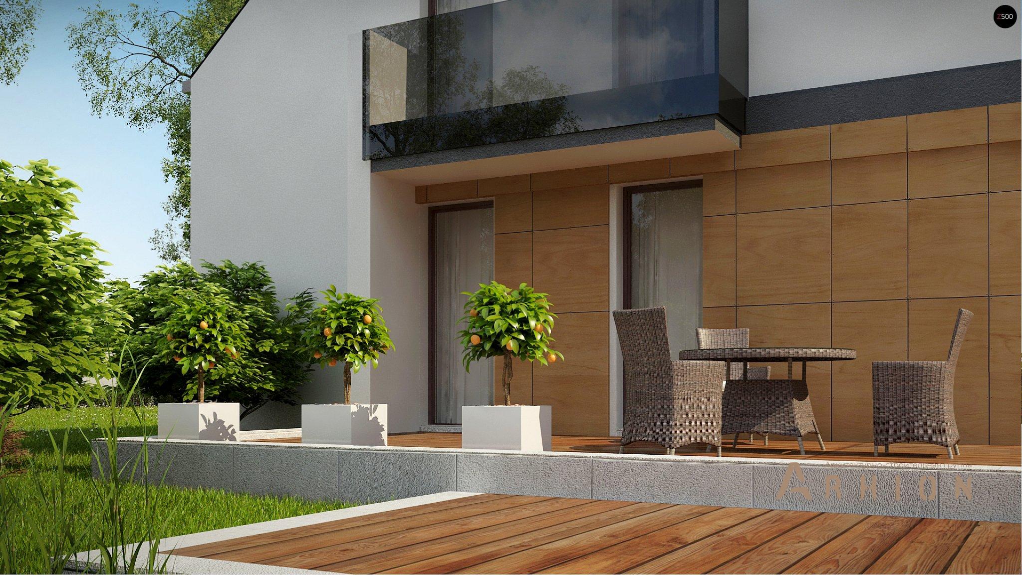 2. Проект одноэтажного дома в стиле барн с двускатной кровлей, Z322, площадью - 183 кв c мансардой, терассой, балконом, гаражом