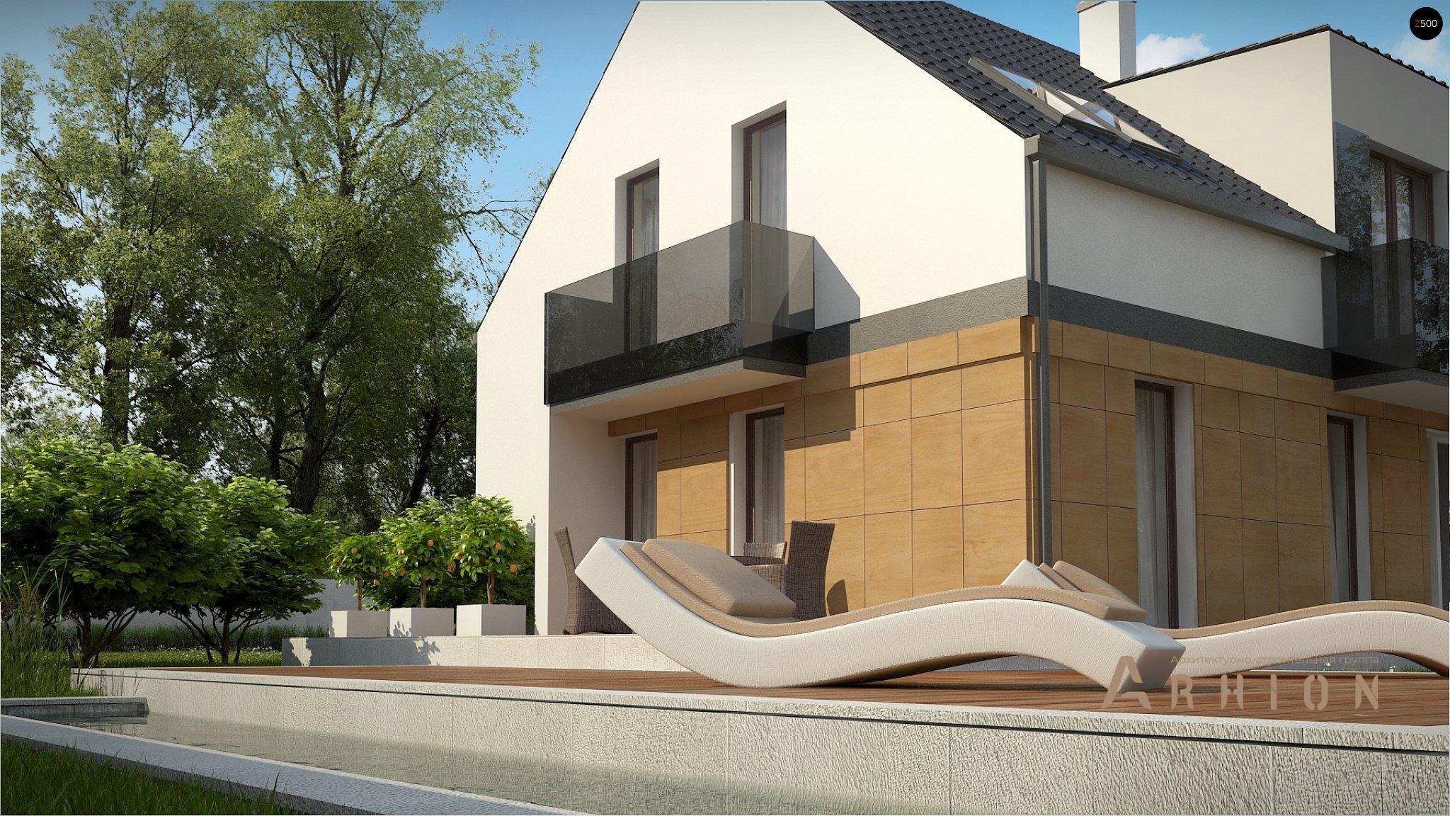 3. Проект одноэтажного дома в стиле барн с двускатной кровлей, Z322, площадью - 183 кв c мансардой, терассой, балконом, гаражом