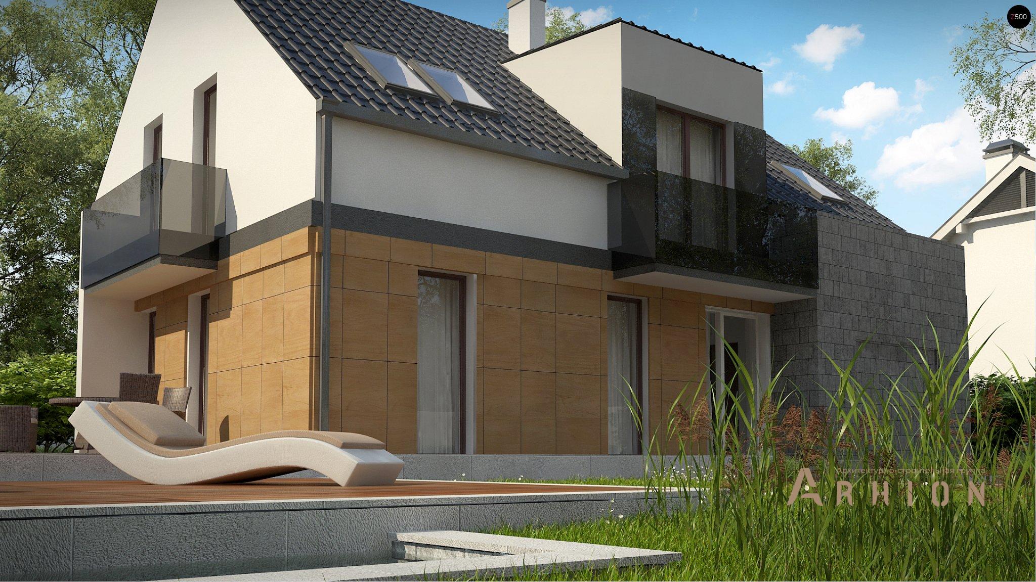 4. Проект одноэтажного дома в стиле барн с двускатной кровлей, Z322, площадью - 183 кв c мансардой, терассой, балконом, гаражом