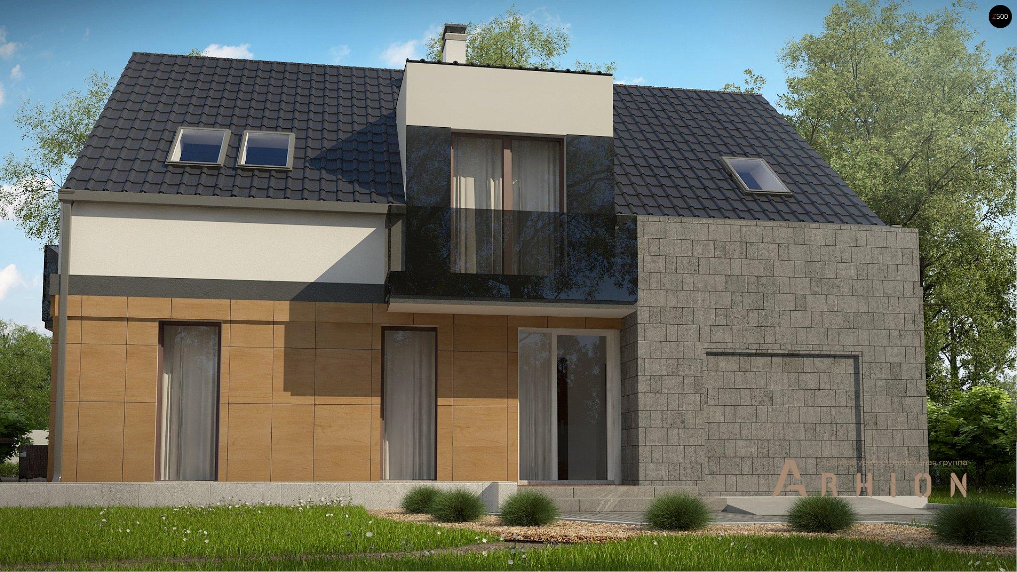 5. Проект одноэтажного дома в стиле барн с двускатной кровлей, Z322, площадью - 183 кв c мансардой, терассой, балконом, гаражом