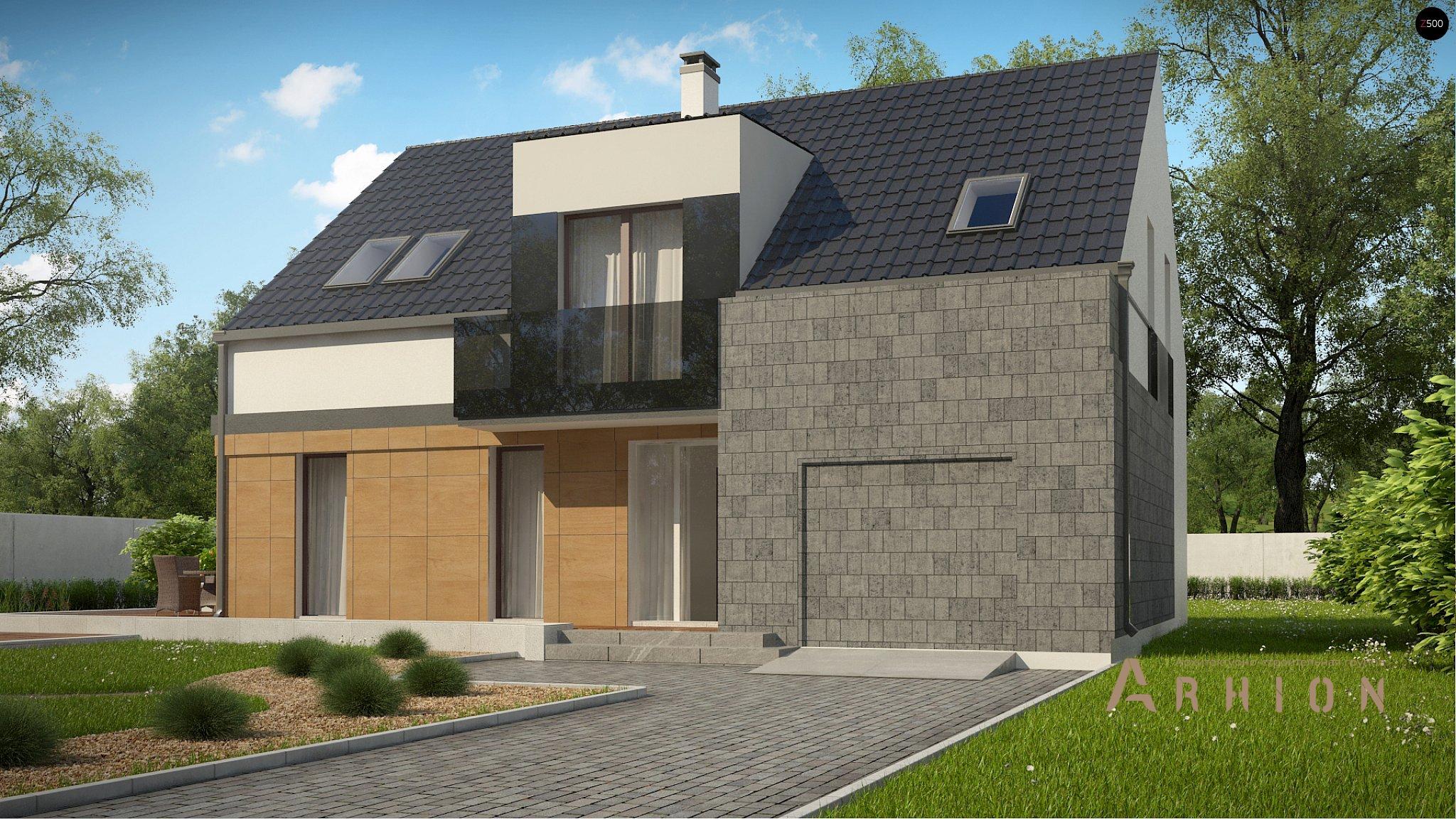 6. Проект одноэтажного дома в стиле барн с двускатной кровлей, Z322, площадью - 183 кв c мансардой, терассой, балконом, гаражом