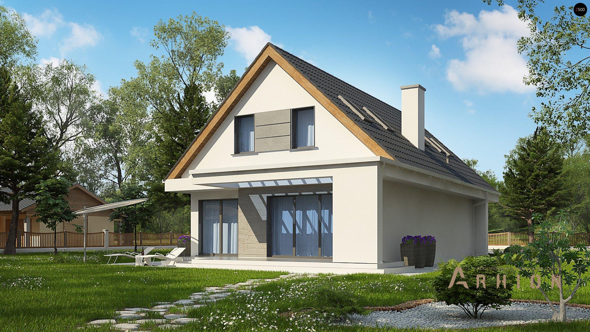 3. Проект одноэтажного дома в современном стиле с двускатной кровлей, Z324, площадью - 208 кв c мансардой, терассой, гаражом