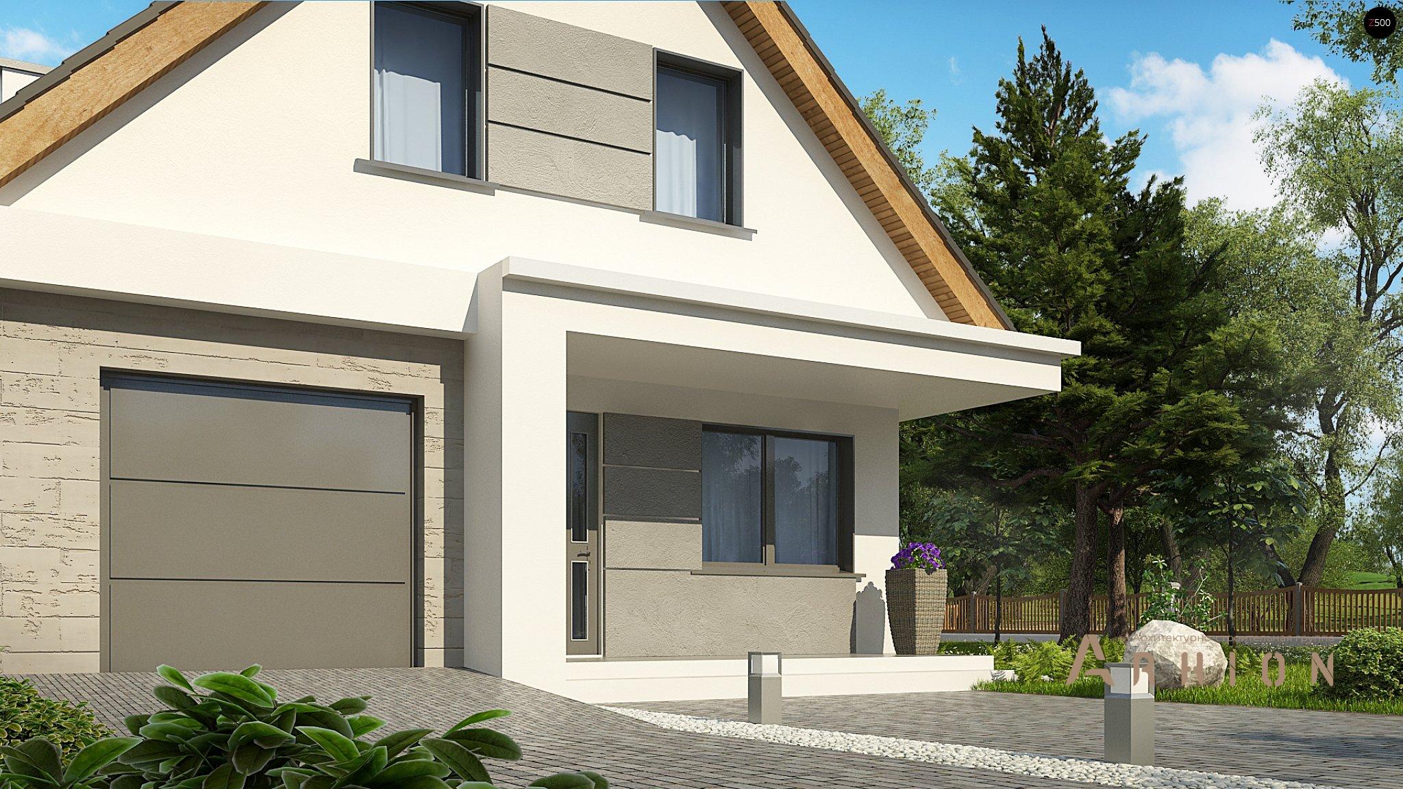 6. Проект одноэтажного дома в современном стиле с двускатной кровлей, Z324, площадью - 208 кв c мансардой, терассой, гаражом