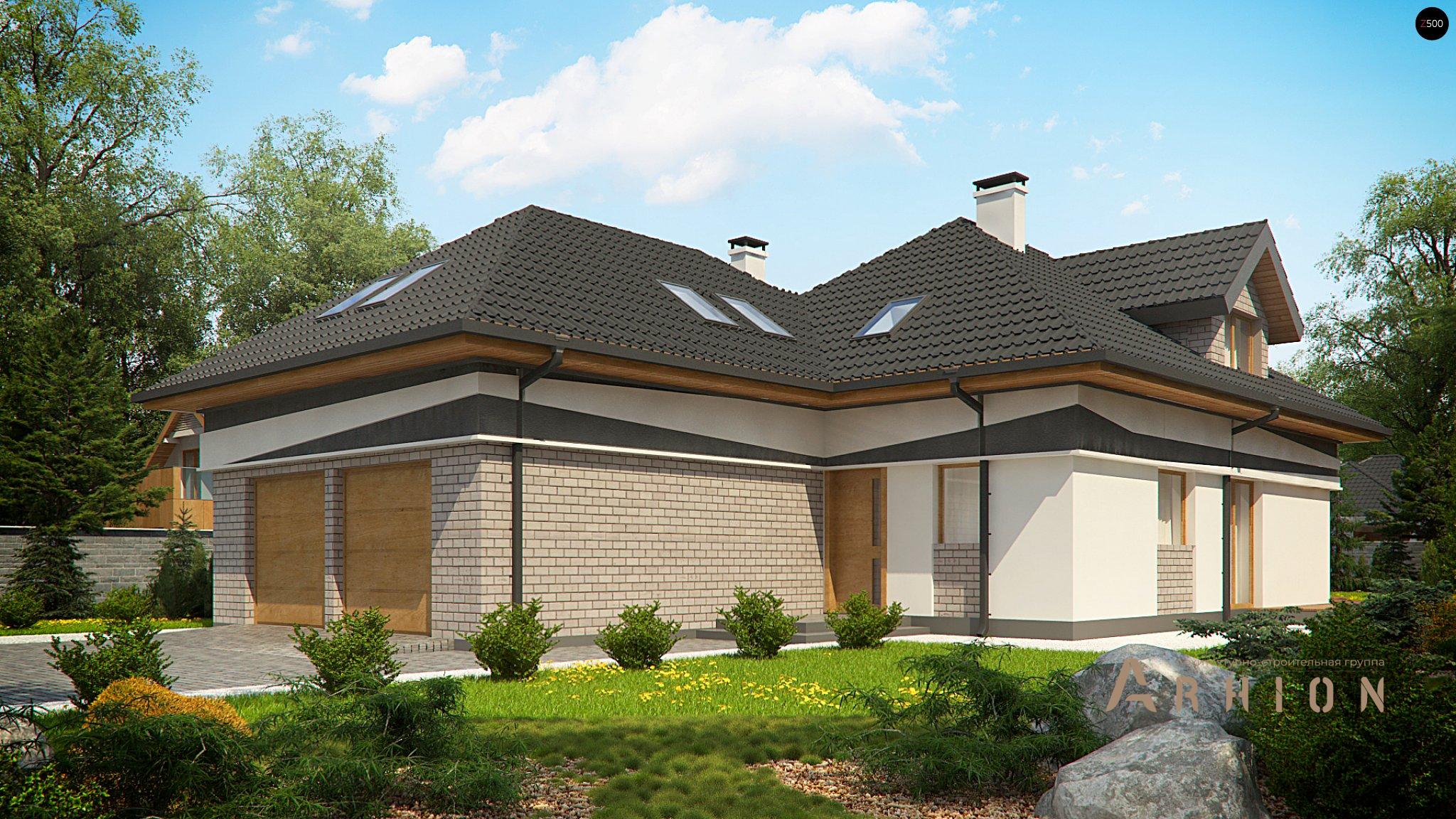 1. Проект одноэтажного дома в современном стиле с четырехскатной, Z325, площадью - 276 кв c мансардой, терассой, гаражом