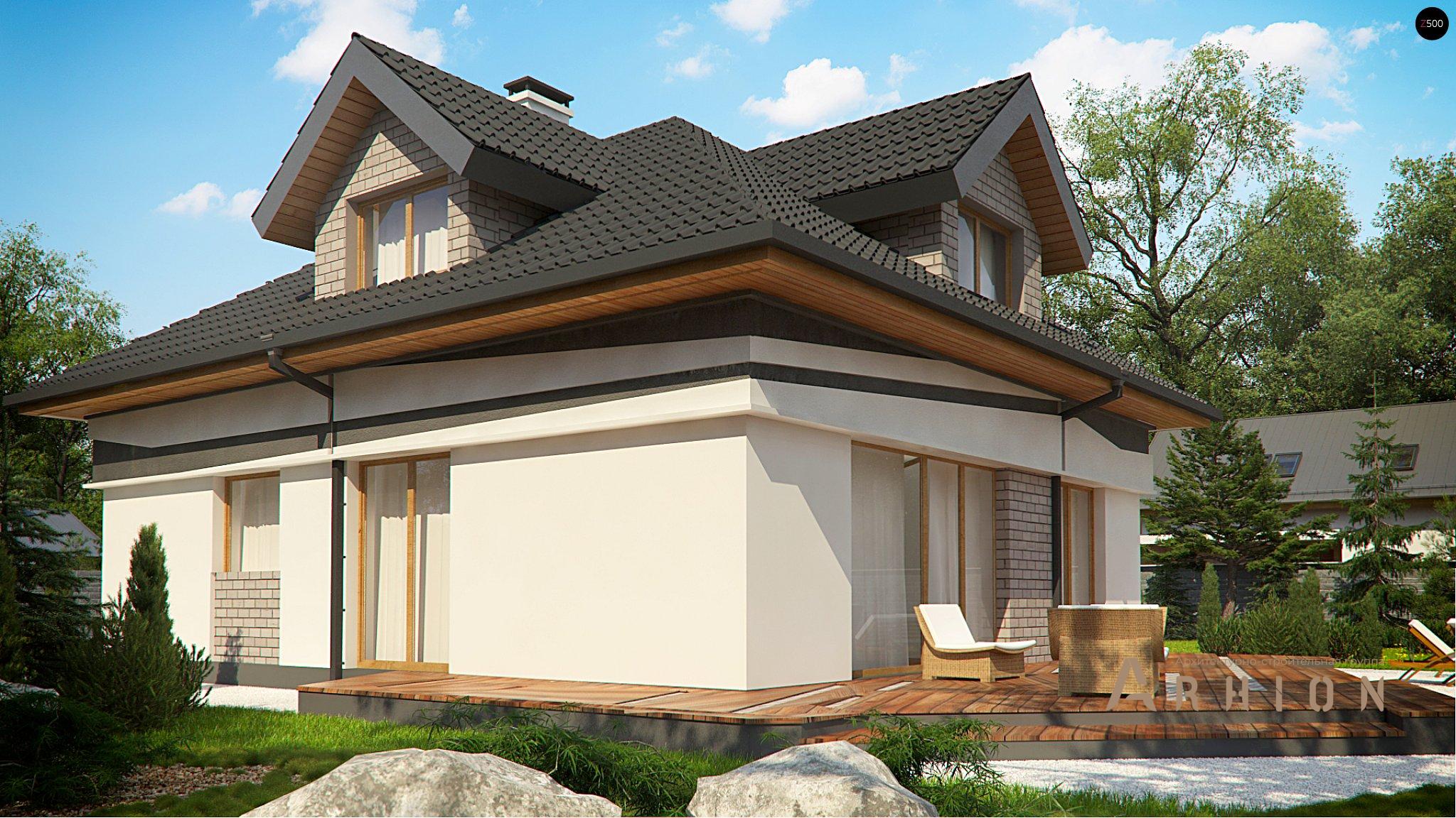 2. Проект одноэтажного дома в современном стиле с четырехскатной, Z325, площадью - 276 кв c мансардой, терассой, гаражом