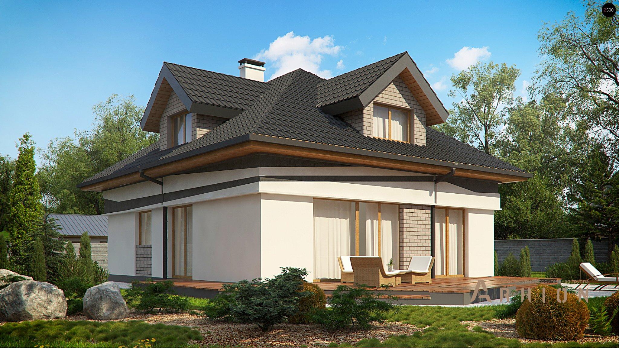 3. Проект одноэтажного дома в современном стиле с четырехскатной, Z325, площадью - 276 кв c мансардой, терассой, гаражом