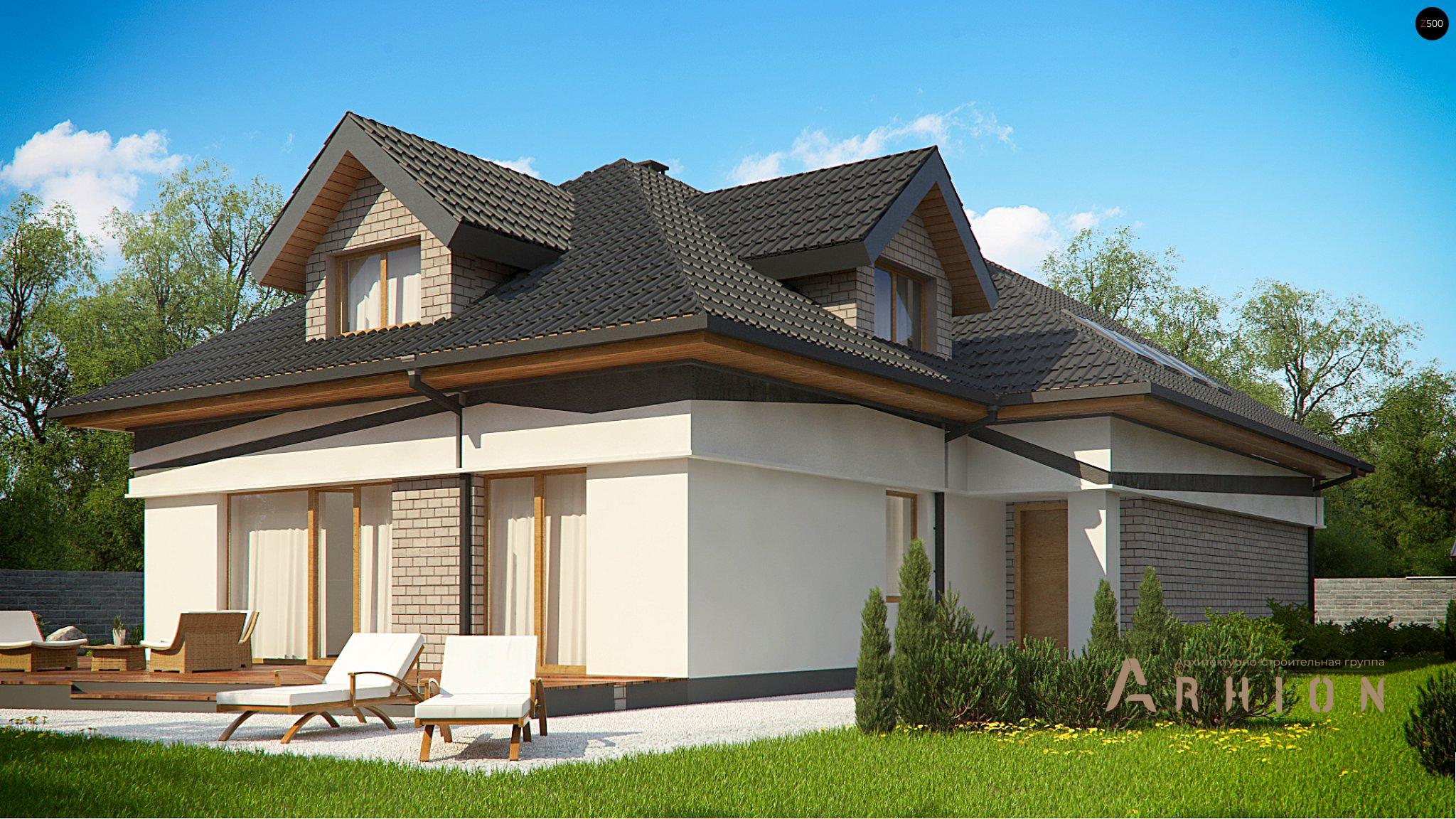 4. Проект одноэтажного дома в современном стиле с четырехскатной, Z325, площадью - 276 кв c мансардой, терассой, гаражом