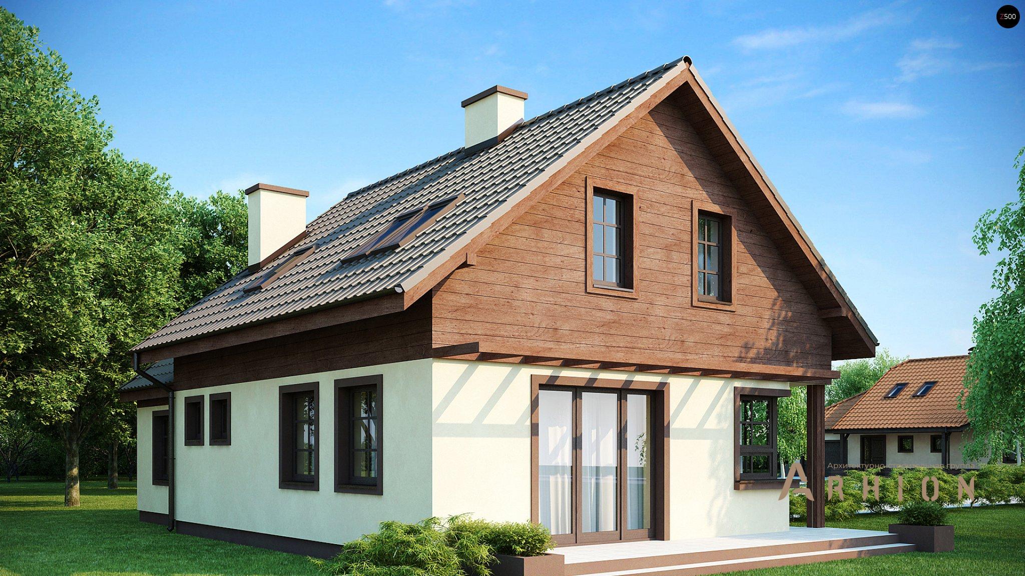 2. Проект одноэтажного дома в альпийском стиле с двускатной кровлей, Z33, площадью - 133 кв c мансардой, терассой, балконом, гаражом