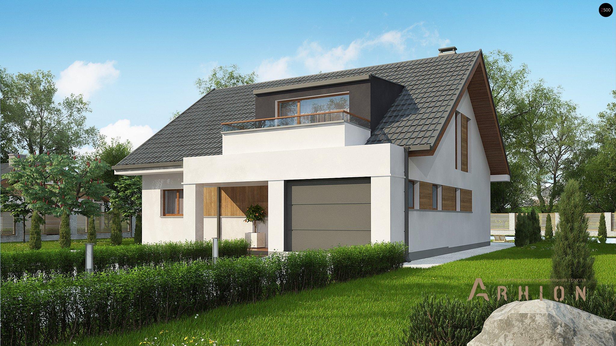 3. Проект одноэтажного дома в канадском стиле с двускатной кровлей, Z331, площадью - 220 кв c мансардой, терассой, балконом, гаражом