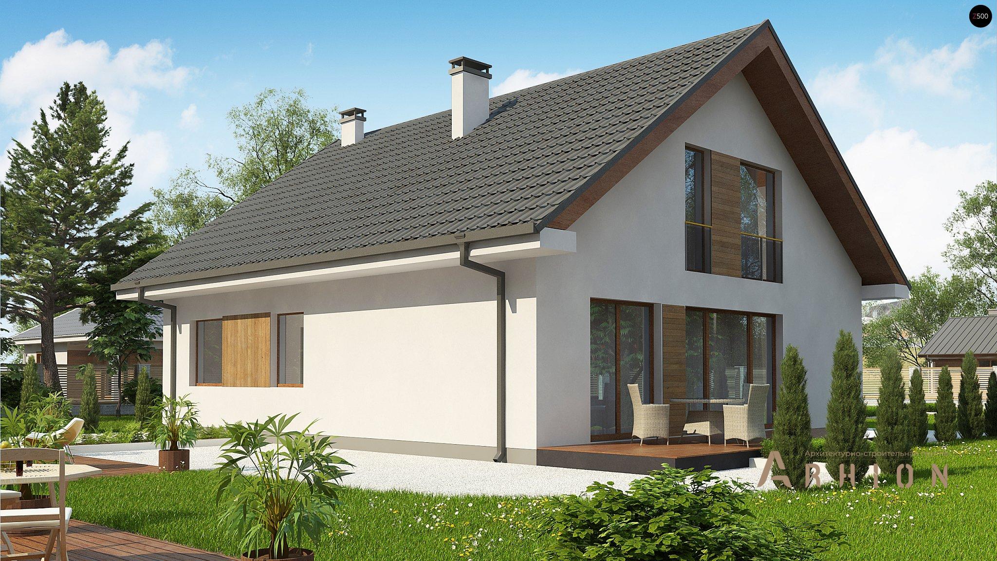 5. Проект одноэтажного дома в канадском стиле с двускатной кровлей, Z331, площадью - 220 кв c мансардой, терассой, балконом, гаражом