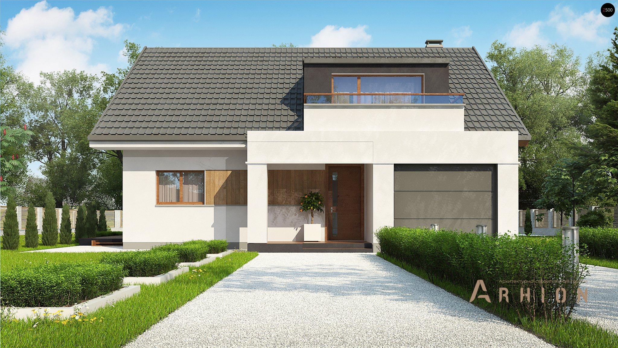 6. Проект одноэтажного дома в канадском стиле с двускатной кровлей, Z331, площадью - 220 кв c мансардой, терассой, балконом, гаражом