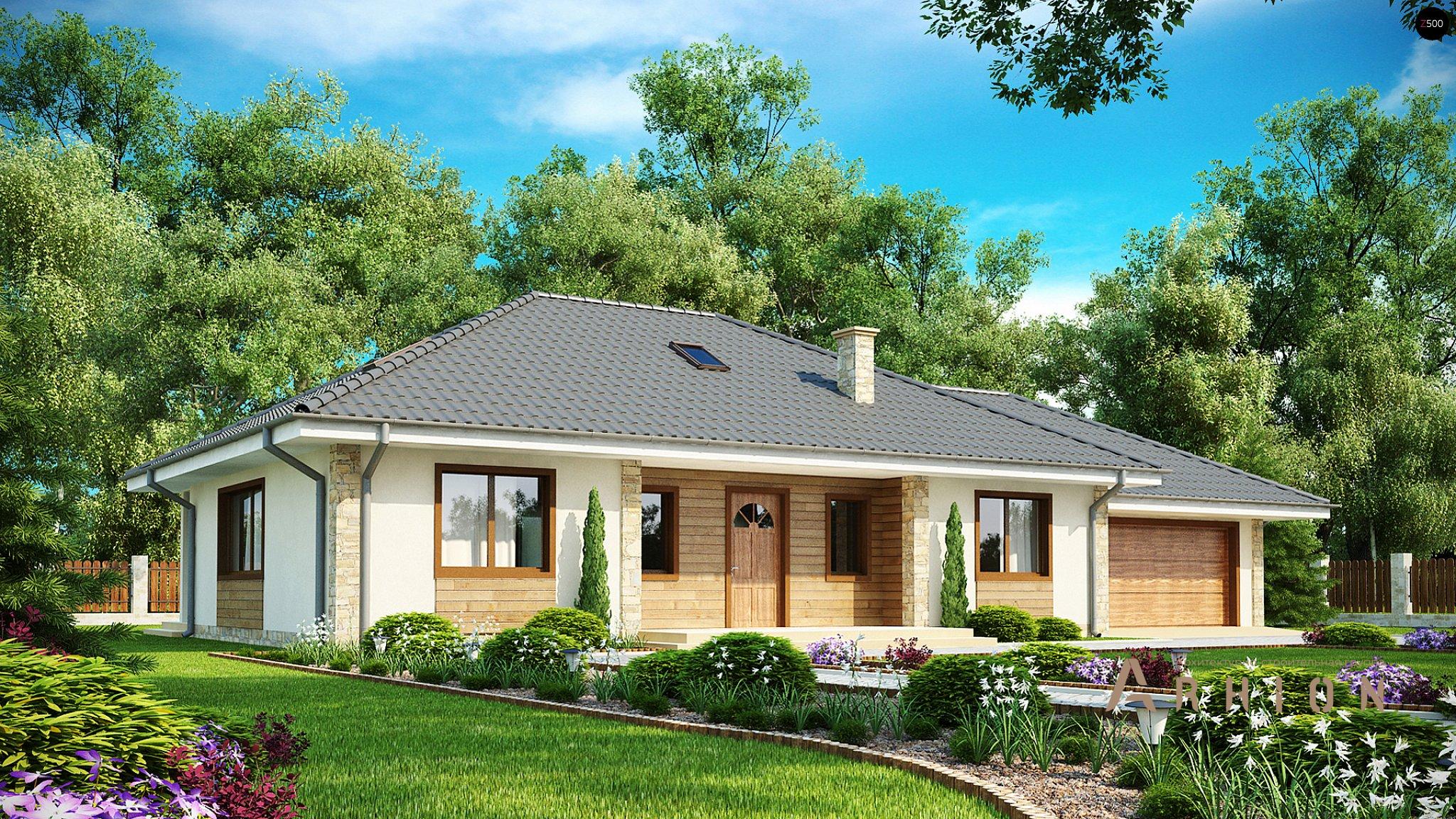 1. Проект одноэтажного дома в современном стиле с четырехскатной, Z35, площадью - 167 кв c терассой, гаражом