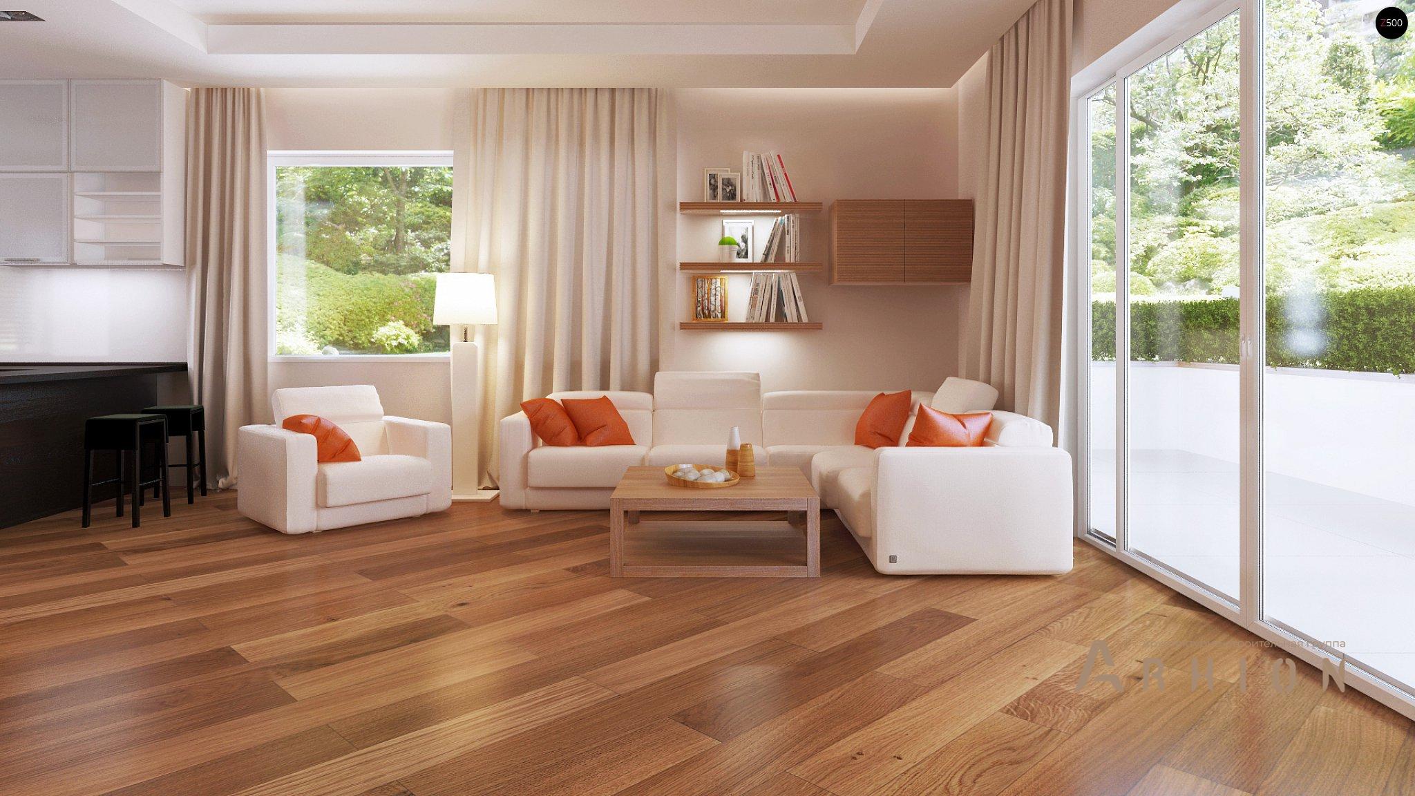 2. Проект одноэтажного дома в современном стиле с четырехскатной, Z35, площадью - 167 кв c терассой, гаражом