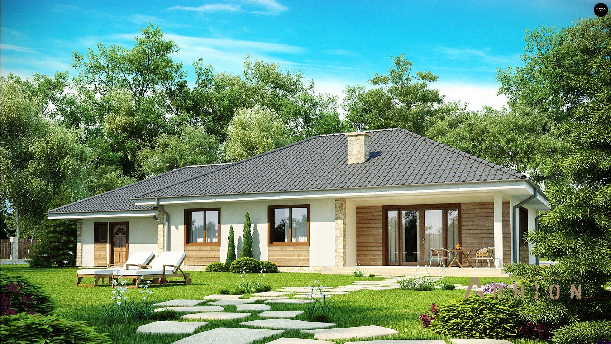 12. Проект одноэтажного дома в современном стиле с четырехскатной, Z35, площадью - 167 кв c терассой, гаражом