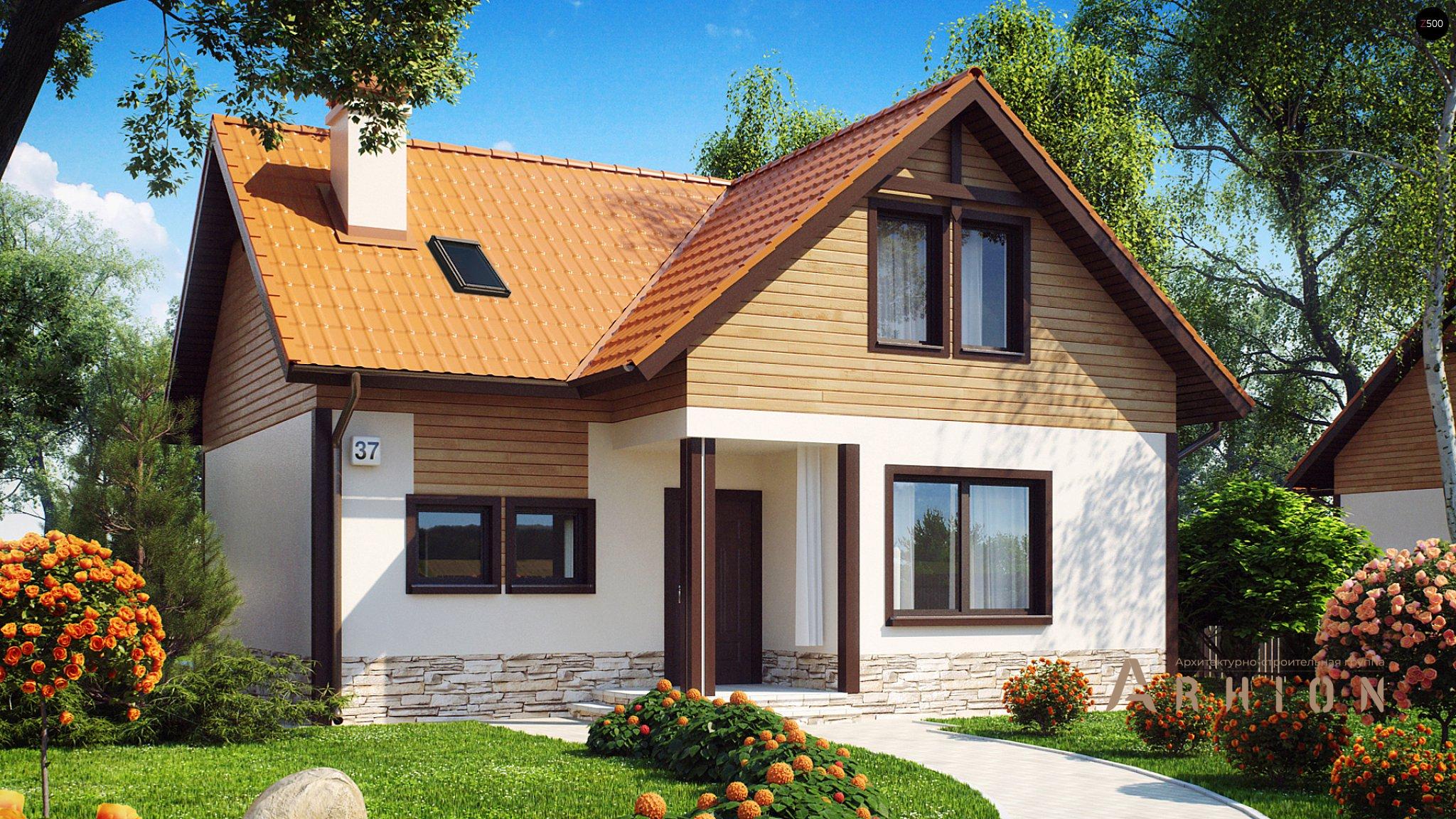 2. Проект одноэтажного дома в европейском стиле с двускатной кровлей, Z37, площадью - 143 кв c мансардой, терассой, балконом